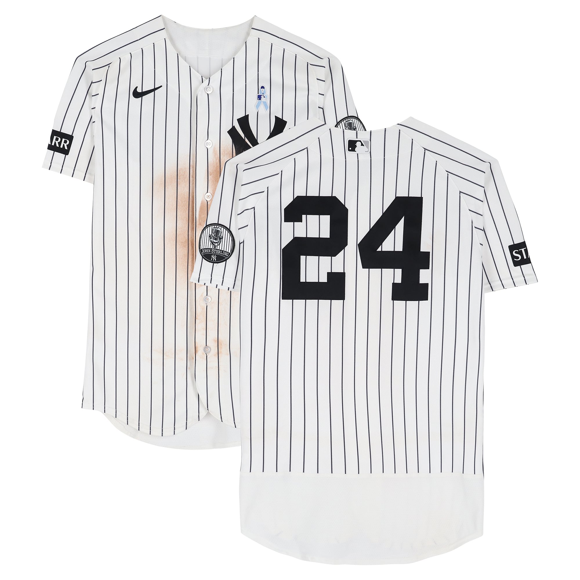 Jasson Domínguez New York Yankees Game-Used #24 White Nike Pinstripe Jersey vs. Cincinnati Reds on June 21, 2026