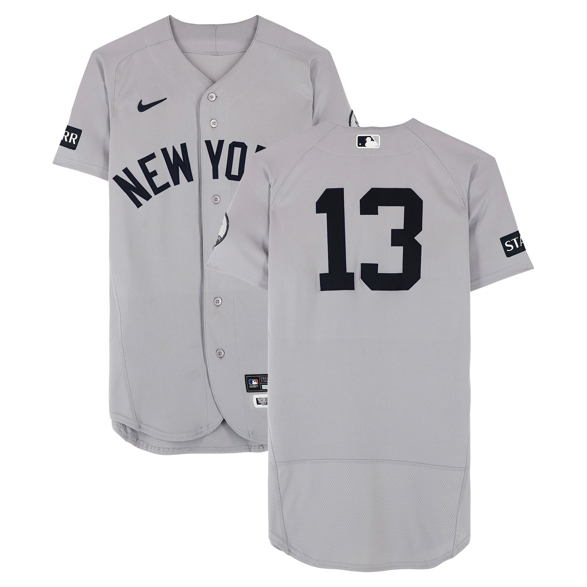 Maillot gris Nike n° 13 porté par Jazz Chisholm Jr. (New York Yankees) lors du match contre les Orioles de Baltimore le 20 août 2026