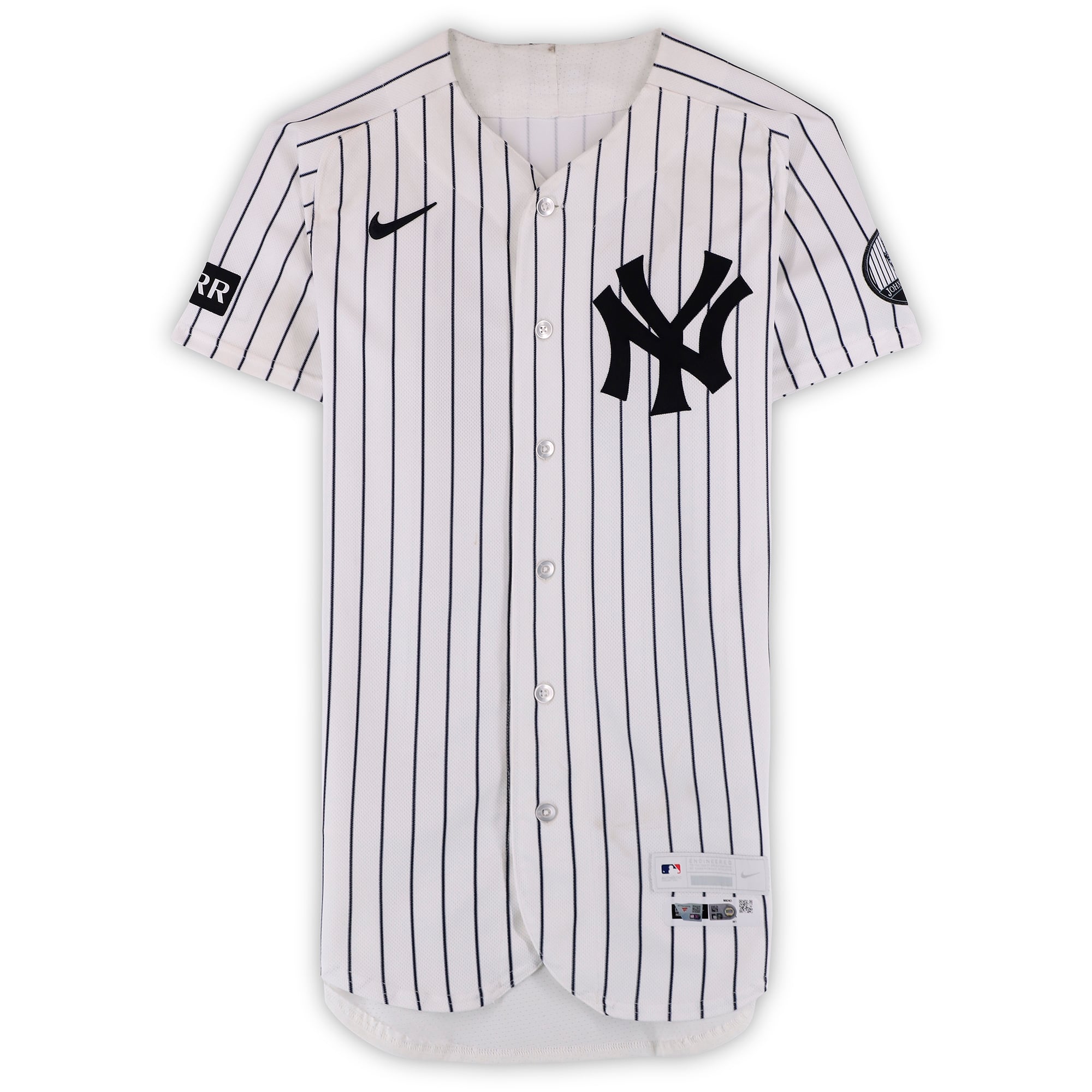 Maillot blanc à fines rayures n° 13 porté par Jazz Chisholm Jr. (New York Yankees) contre les Mariners de Seattle le 13 août 2026