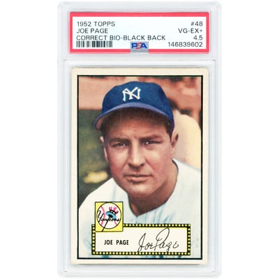 Joe Page New York Yankees 1952 Topps Correct Bio-Black Back #48 PSA Authenticated 4.5 Card