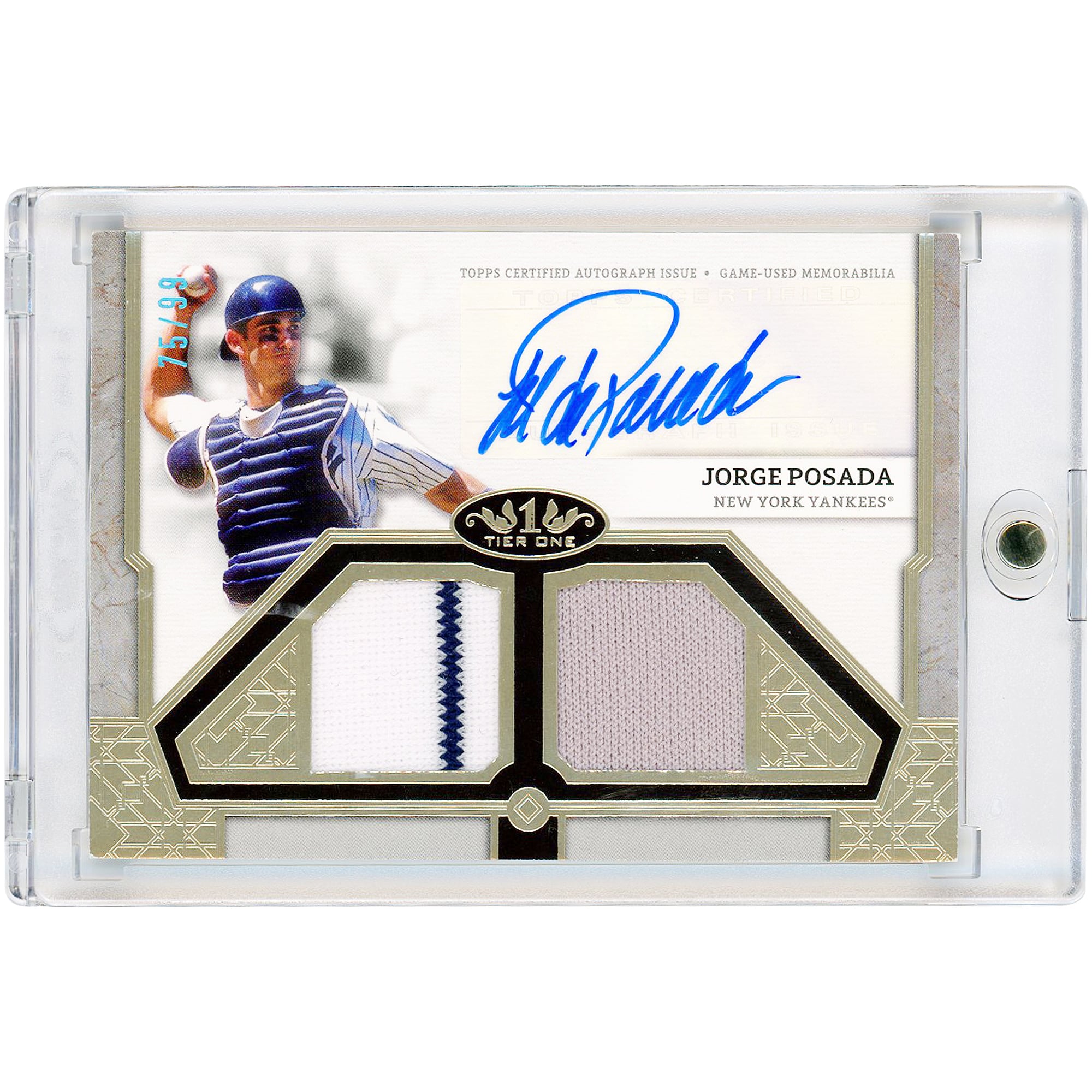 Carte autographiée de Jorge Posada, joueur des Yankees de New York, collection 2024 Topps Tier One Dual Game Used Tri-Color Jersey Relics #T1AR-JP #75/99