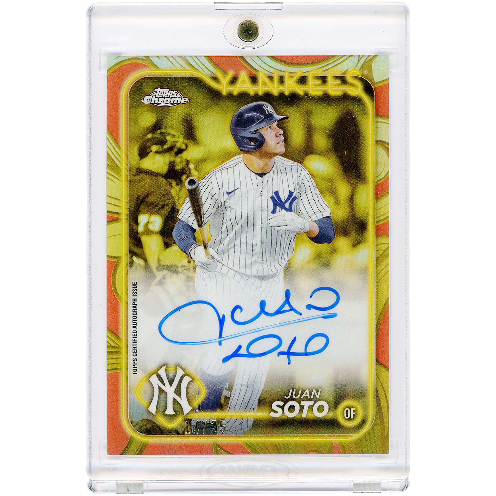 Carte autographiée de Juan Soto, Yankees de New York, collection Topps Gilded 2024, Chrome Rose Gold/Gold Refractor #CGA-JS #14/25