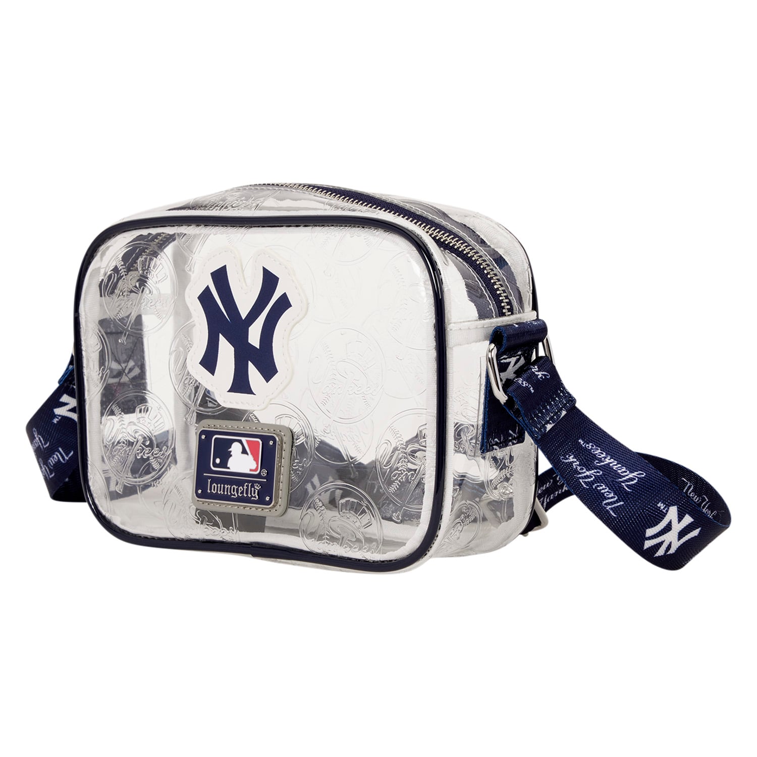 Sac bandoulière Loungefly New York Yankees transparent avec logo intégral