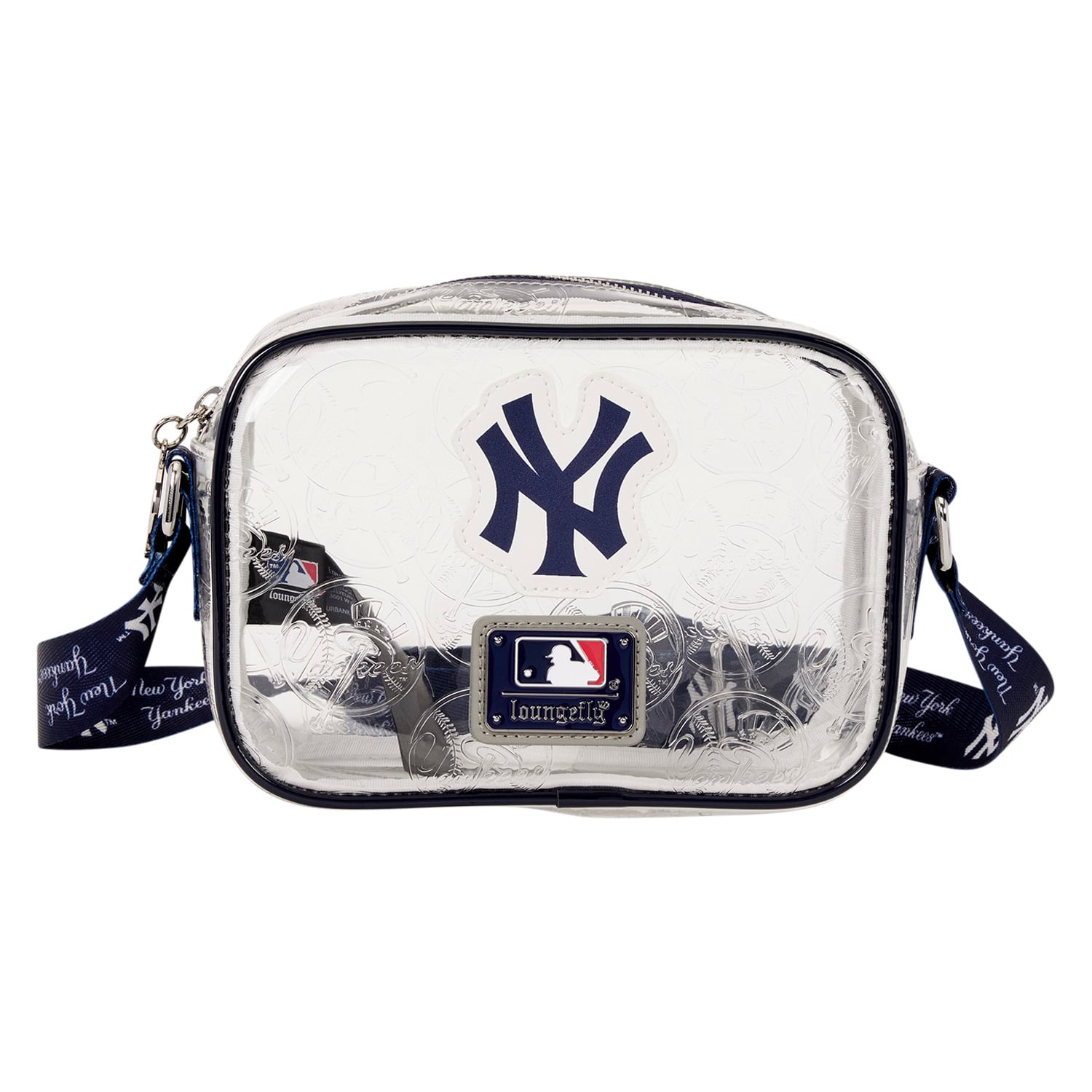 Sac bandoulière Loungefly New York Yankees transparent avec logo intégral