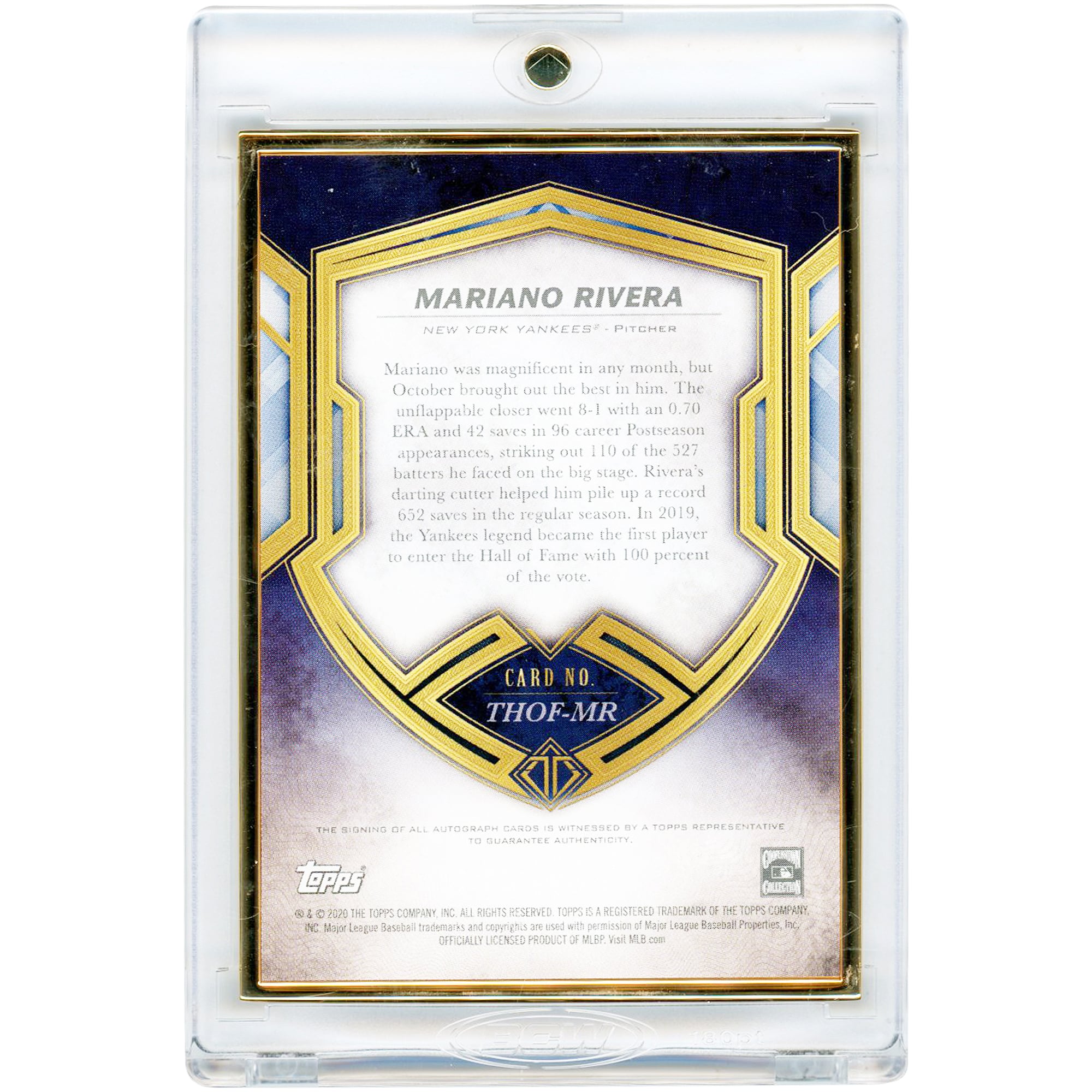 Carte autographiée de Mariano Rivera, joueur des Yankees de New York, collection Topps Transcendent Gold Frame Hall Of Fame 2020 #THOF-MR #4/25