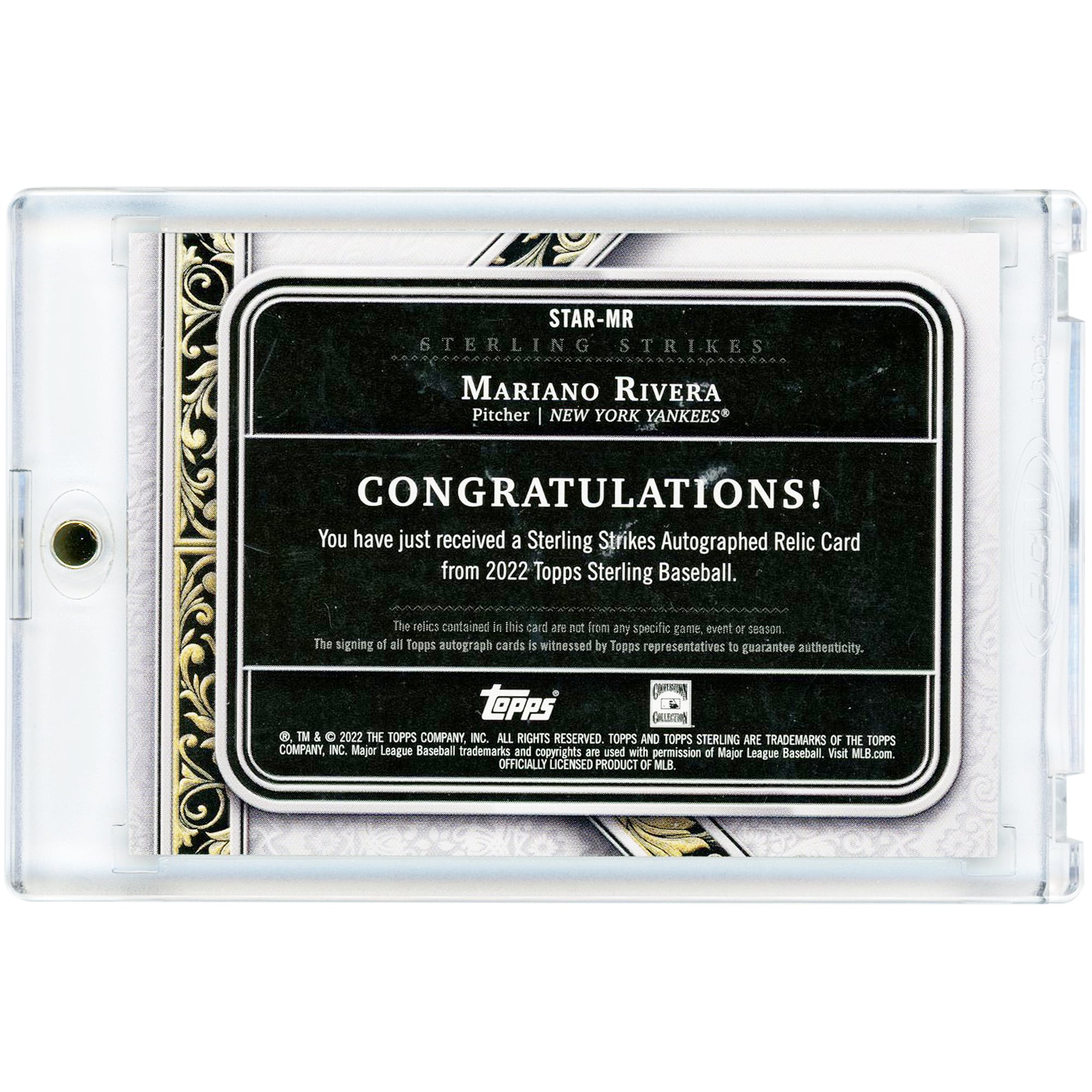 Mariano Rivera New York Yankees Autographed 2022 Topps Sterling Strikes Relics Blue #STAR-MR #7/10 Card