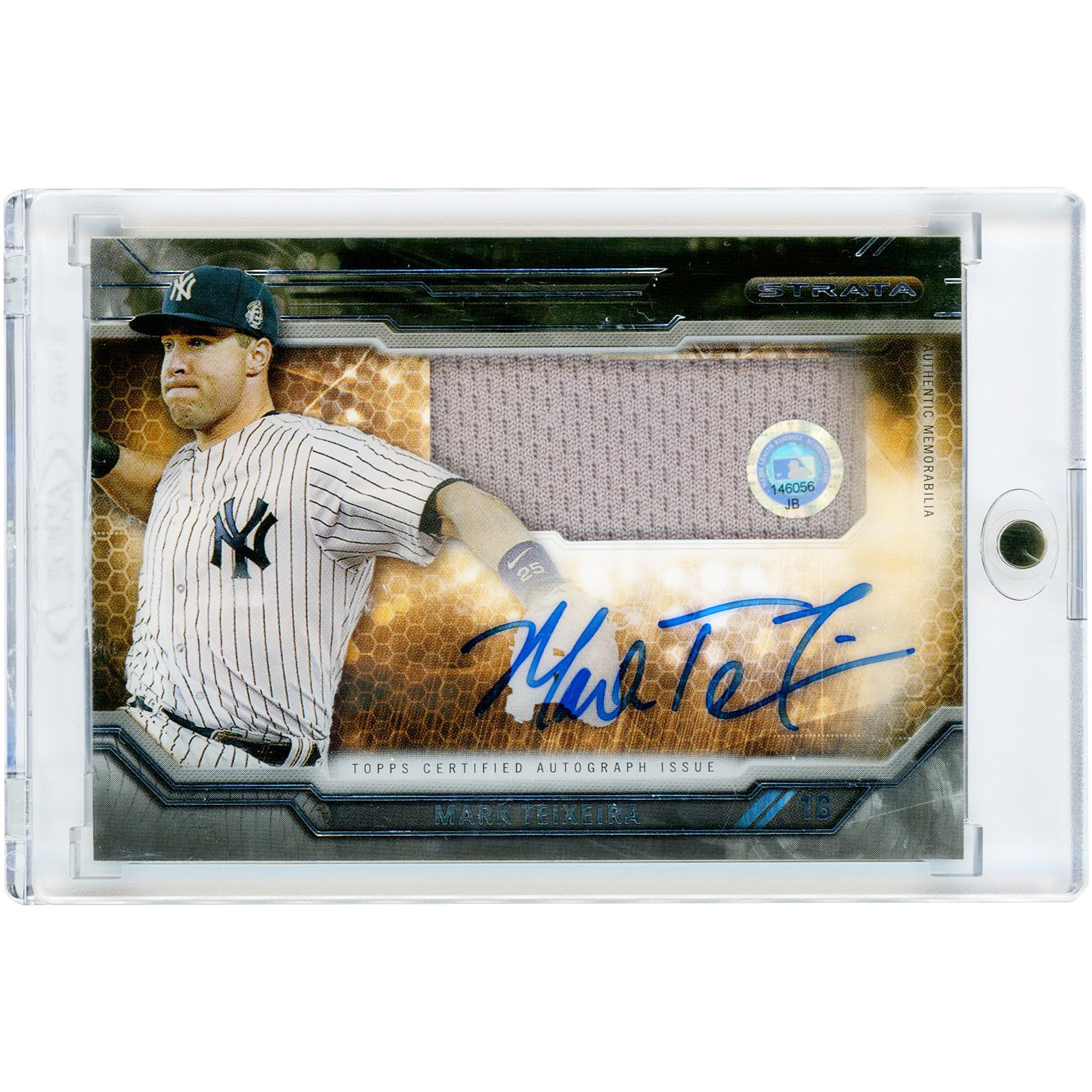 Mark Teixeira New York Yankees Autographed 2015 Topps Strata Clearly Authentic Jersey Relic #CAAR-MTA Card