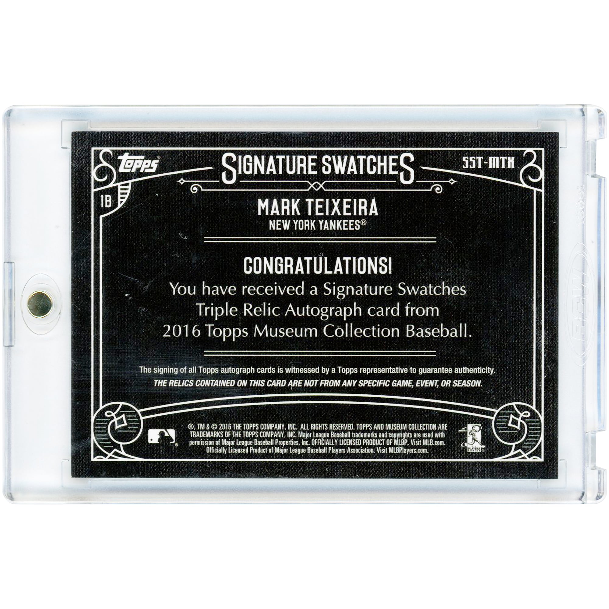 Mark Teixeira New York Yankees Autographed 2016 Topps Museum Collection Signature Swatches #SST-MTX #21/50 Card