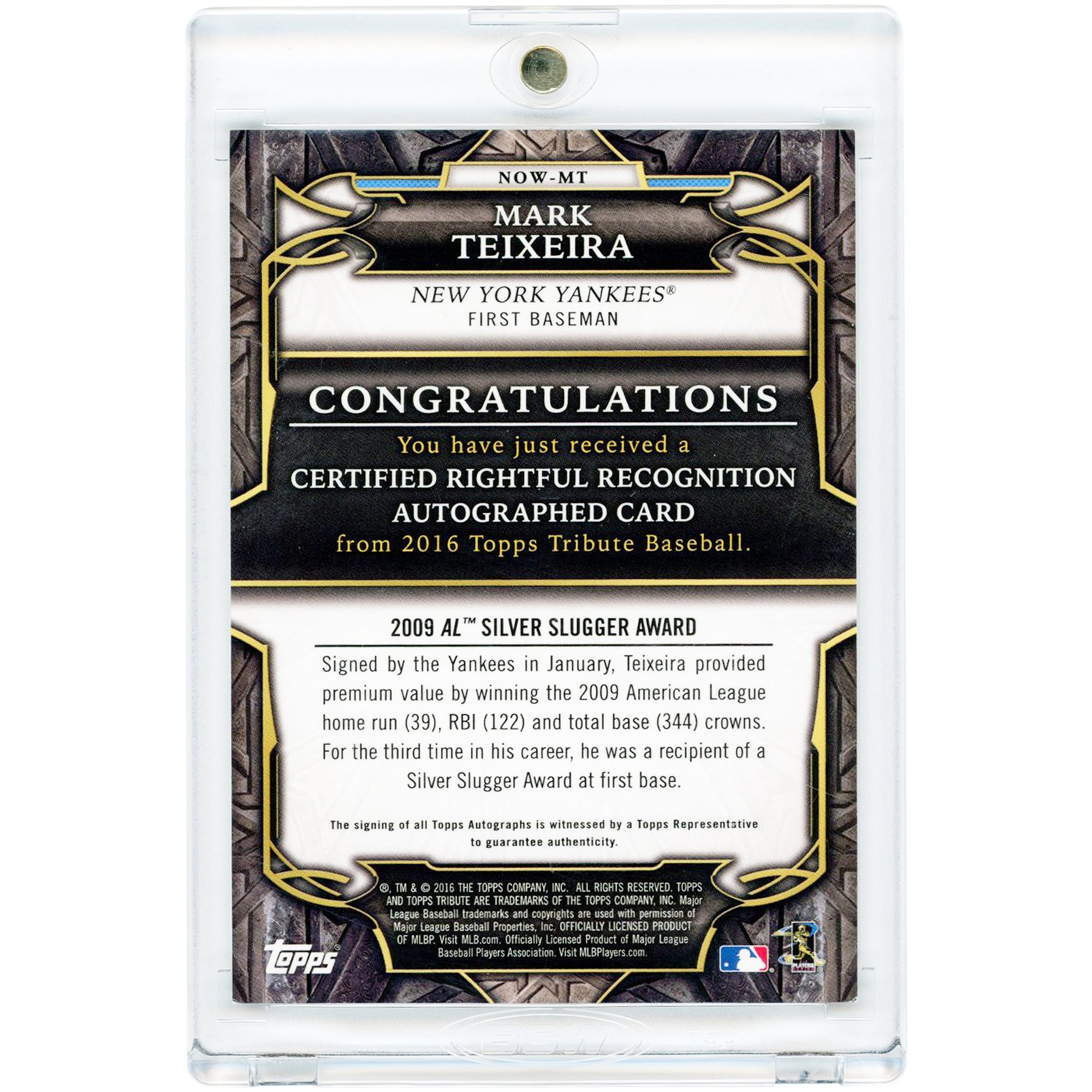Mark Teixeira New York Yankees Autographed 2016 Topps Tribute Rightful Recognition Purple #NOW-MT #26/50 Card