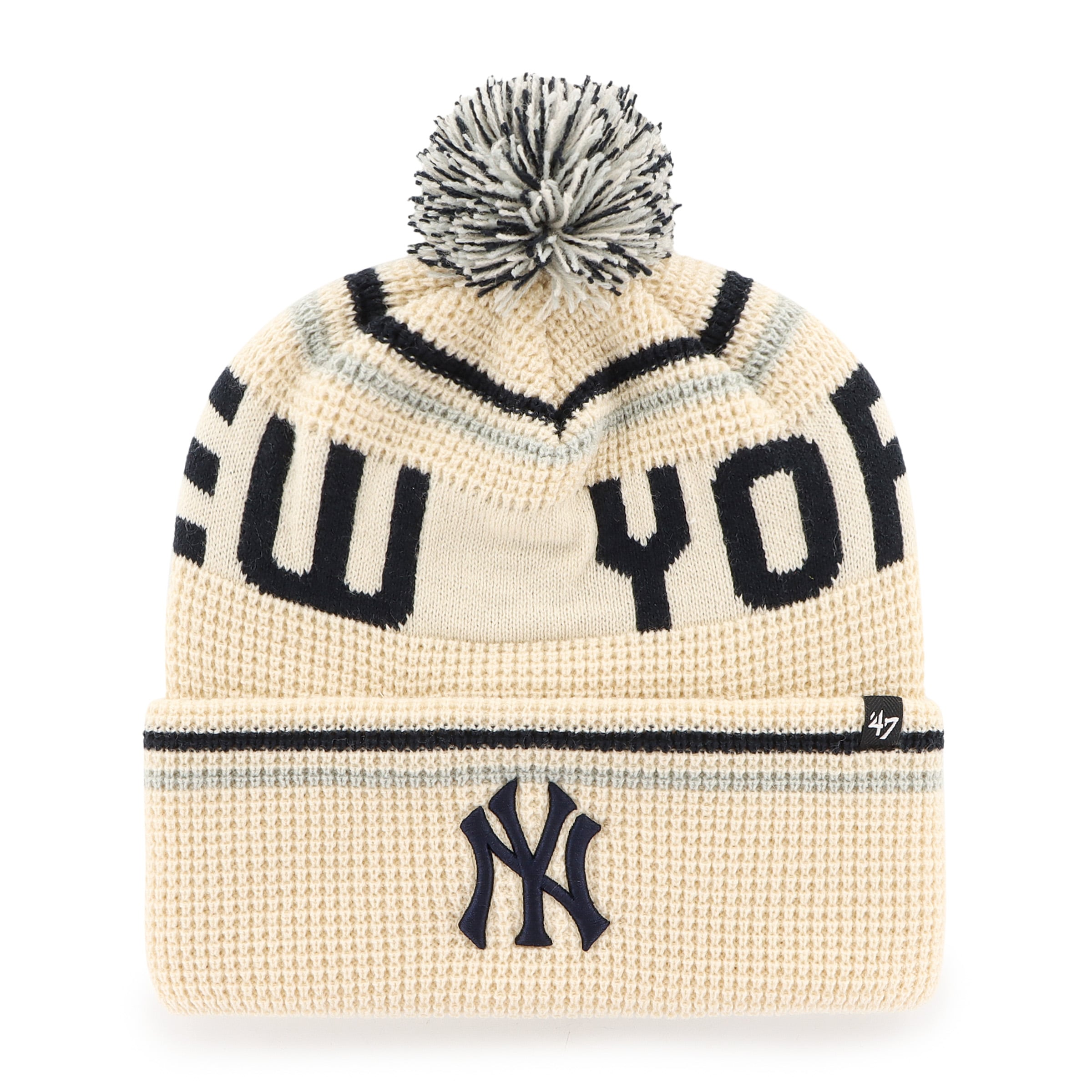 Bonnet à revers en maille naturelle des Yankees de New York, modèle 47, avec pompon