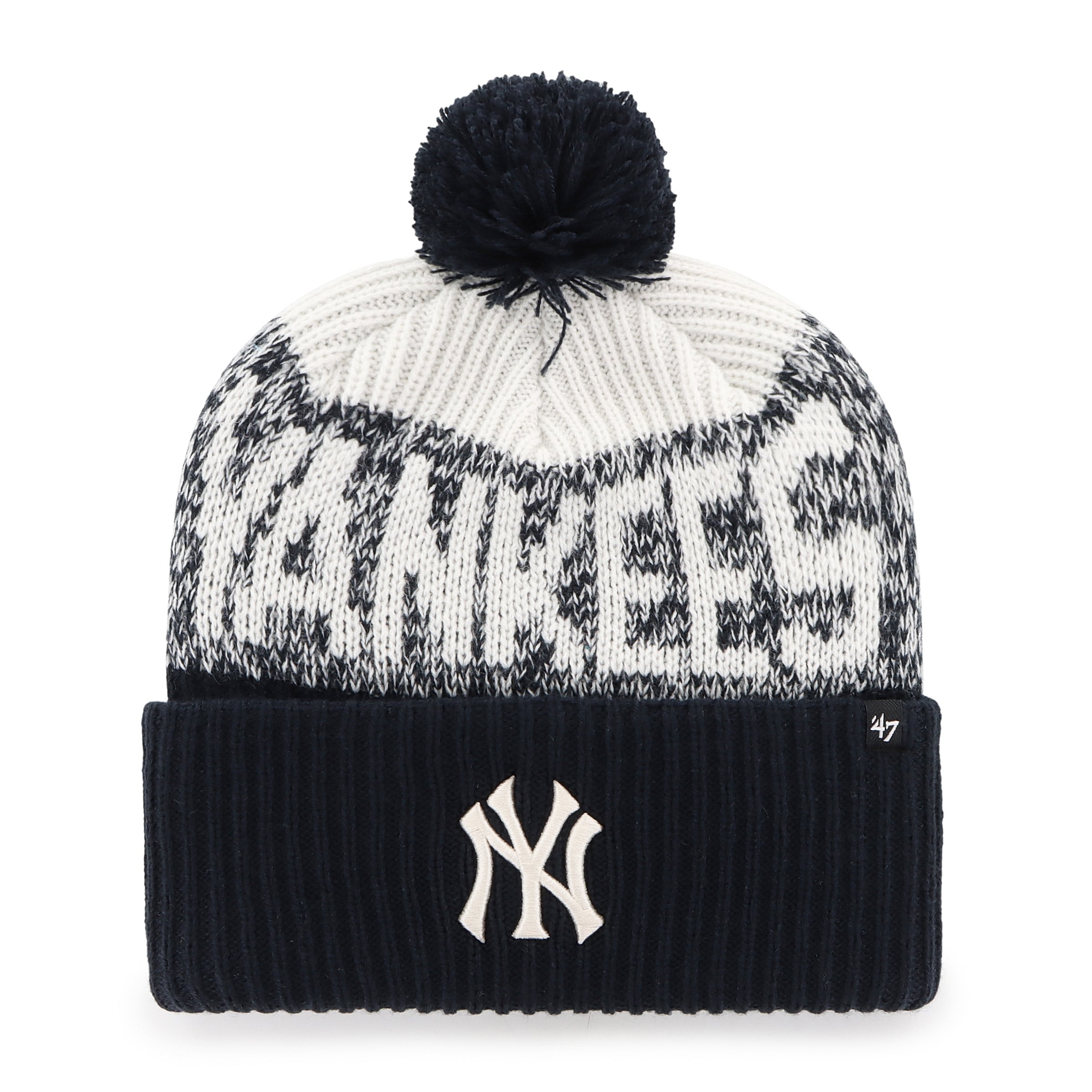 Bonnet à revers Bone Chill pour homme, modèle 47, bleu marine, New York Yankees, avec pompon.