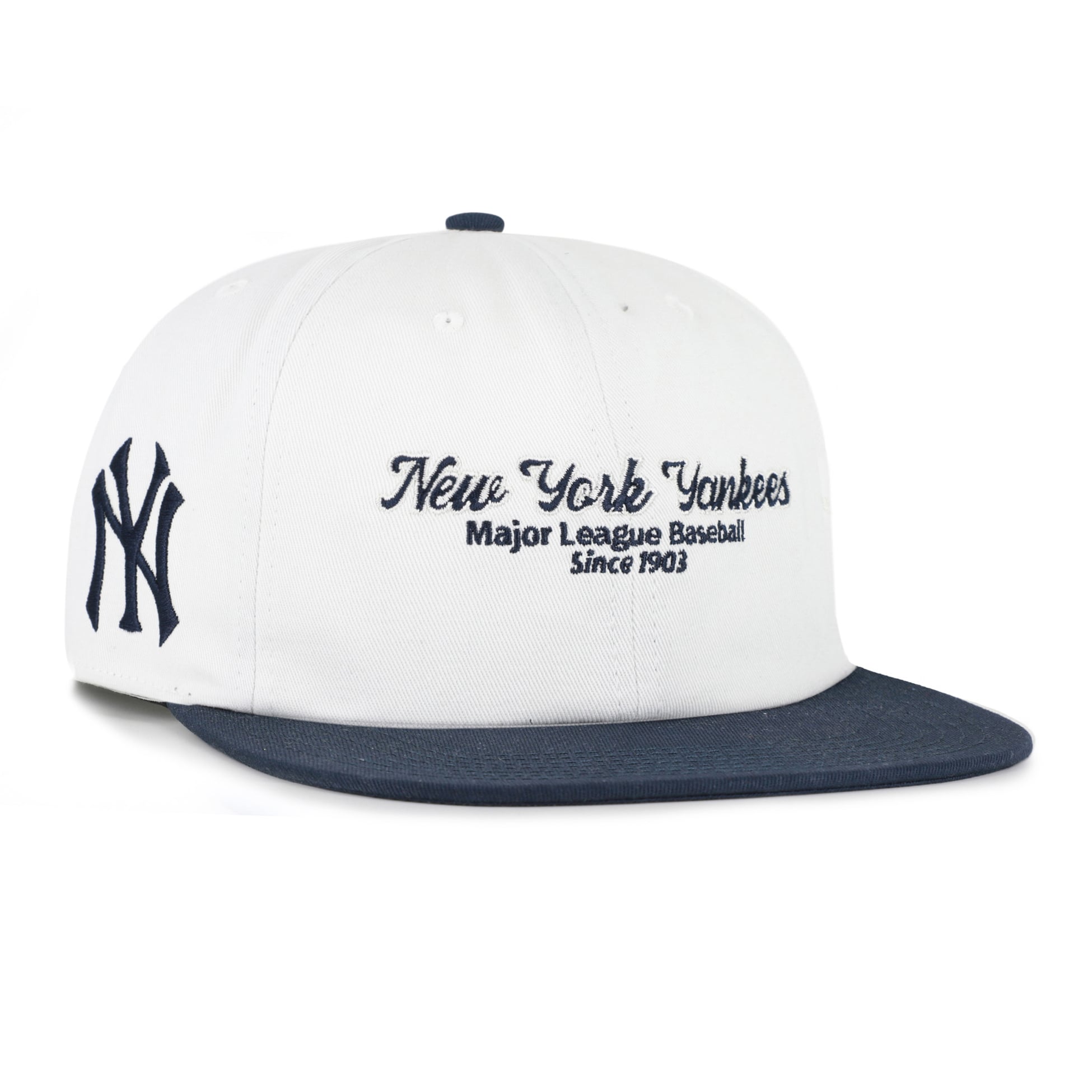 Men's '47 White/Navy New York Yankees Script Stack Relaxed Captain Snapback