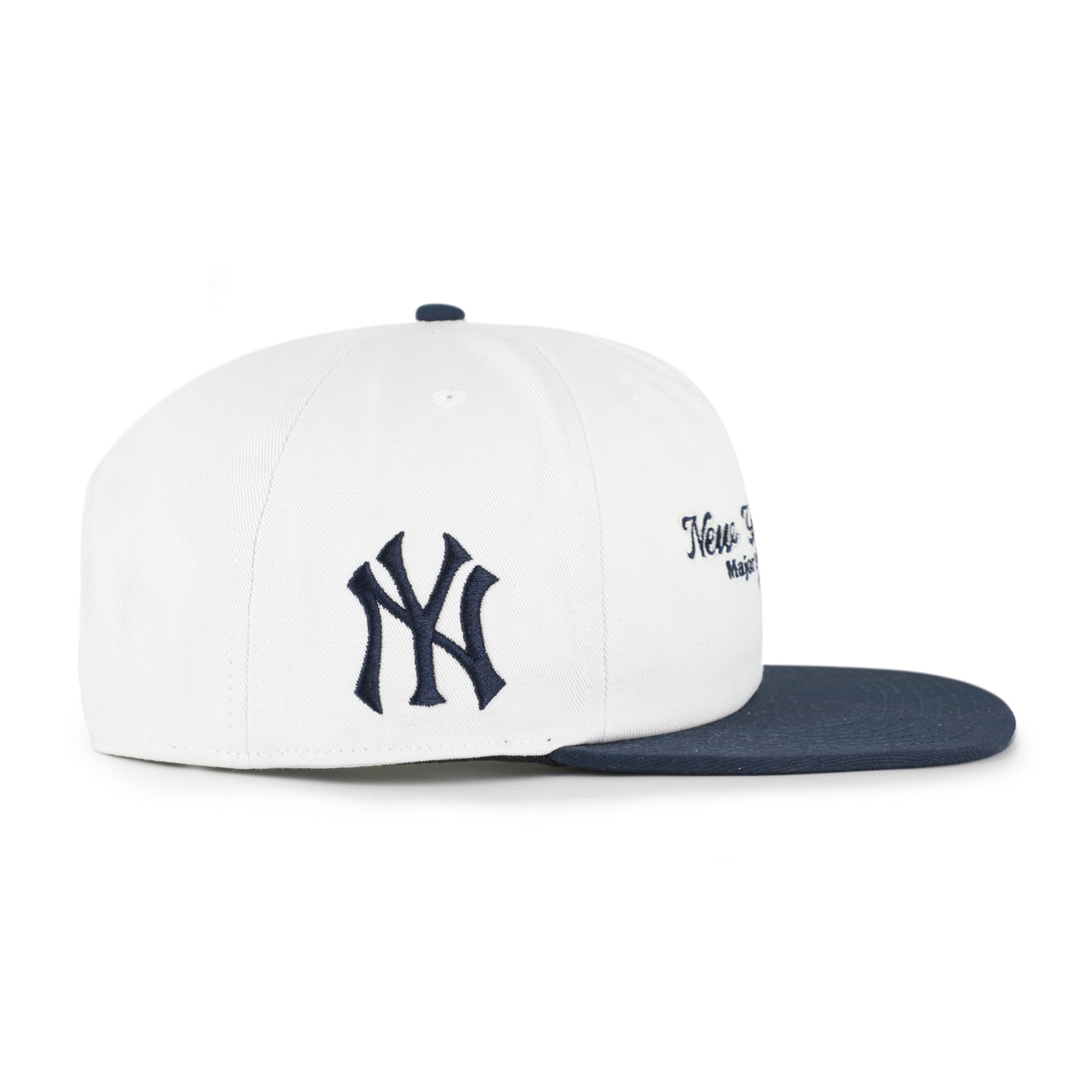 Men's '47 White/Navy New York Yankees Script Stack Relaxed Captain Snapback