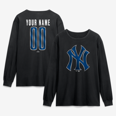 New York Yankees  Metallic Mascot Personalized Name & Number Long Sleeve T-Shirt - Black