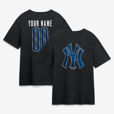 New York Yankees  Metallic Mascot Personalized Name & Number T-Shirt - Black