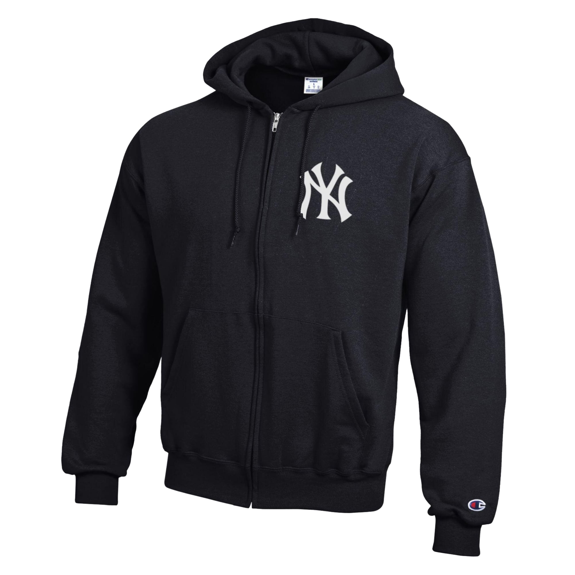 Sweat à capuche zippé Champion pour homme, gris chiné, New York Yankees, Powerblend