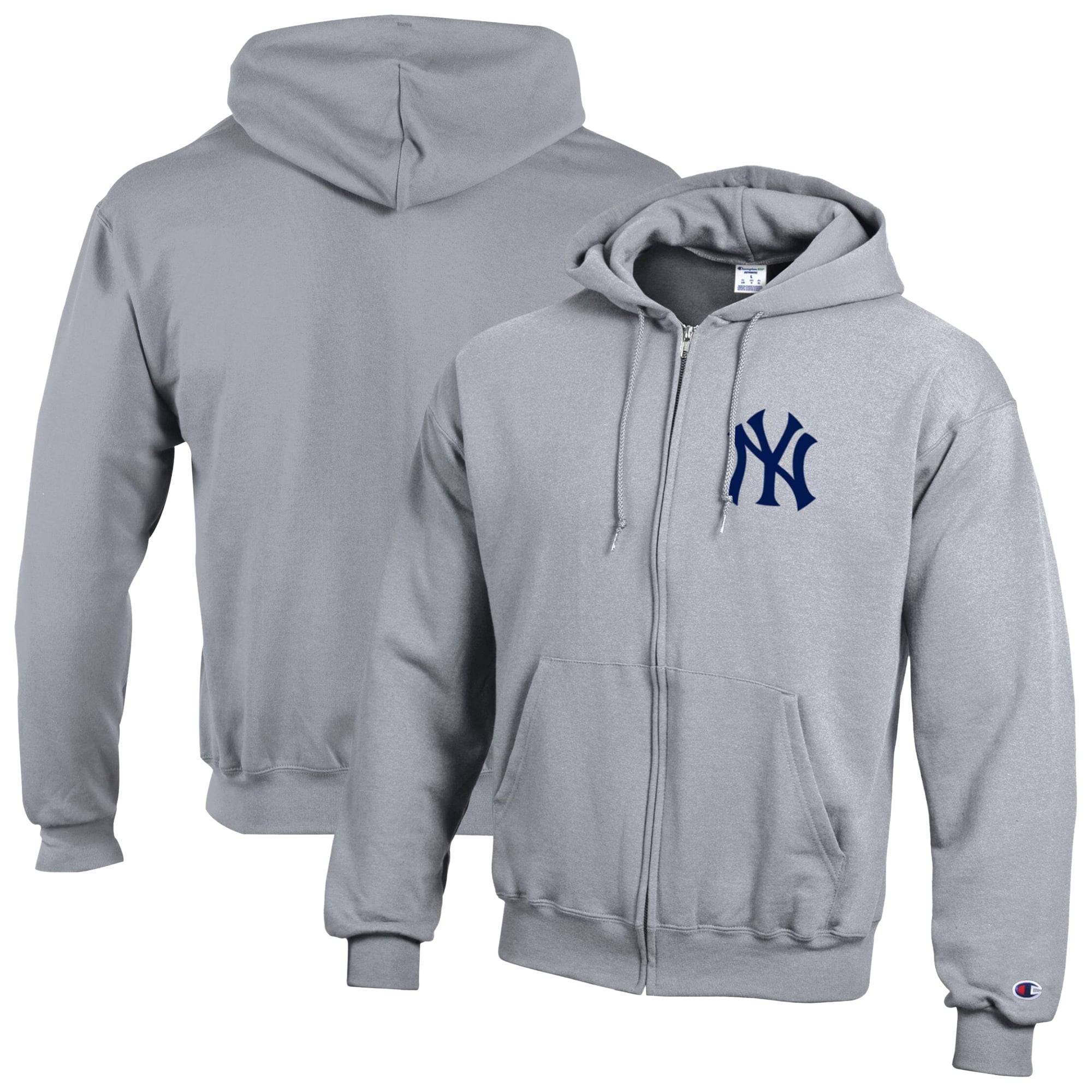 Men's Champion Heather Gray New York Yankees Powerblend Full-Zip Hoodie