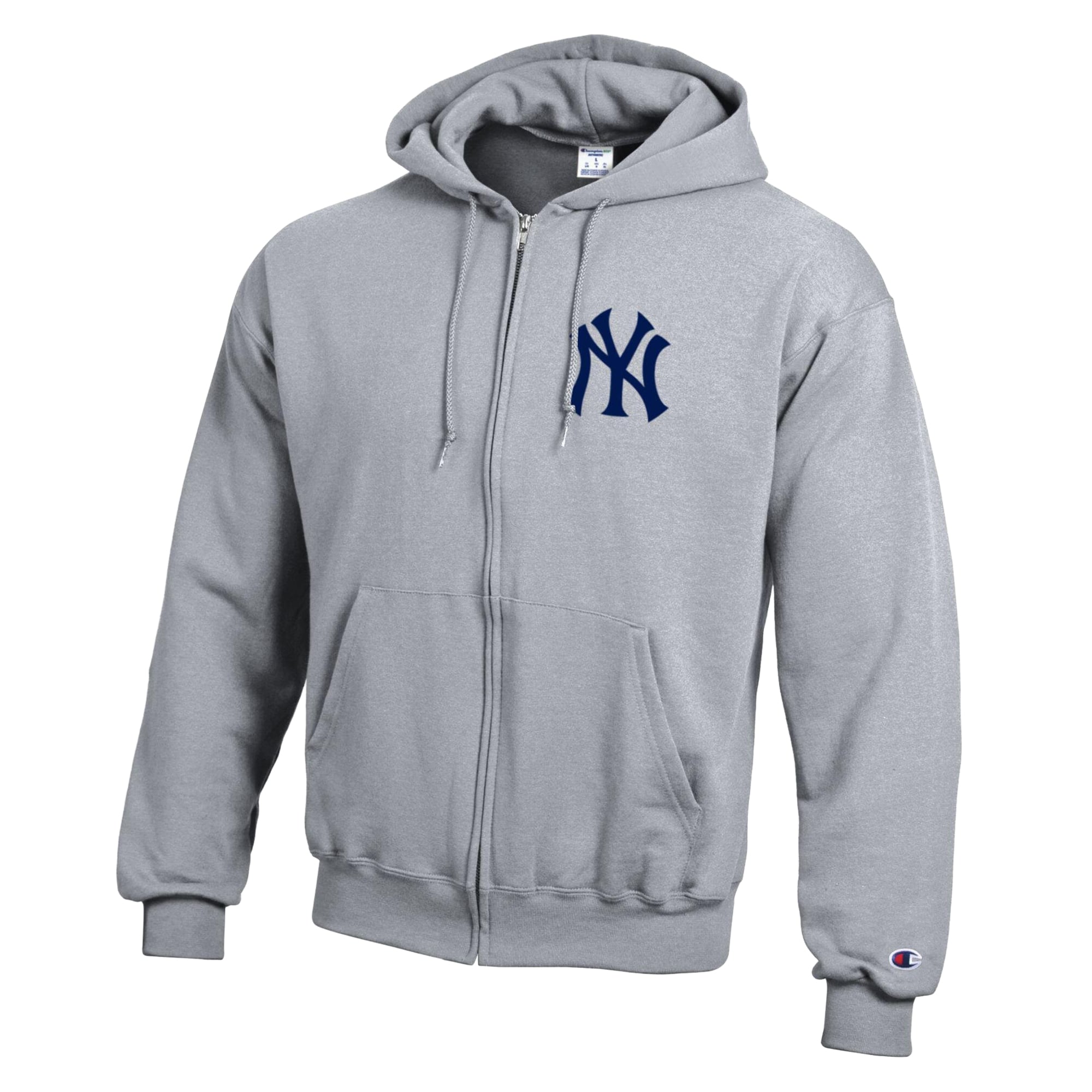 Men's Champion Heather Gray New York Yankees Powerblend Full-Zip Hoodie