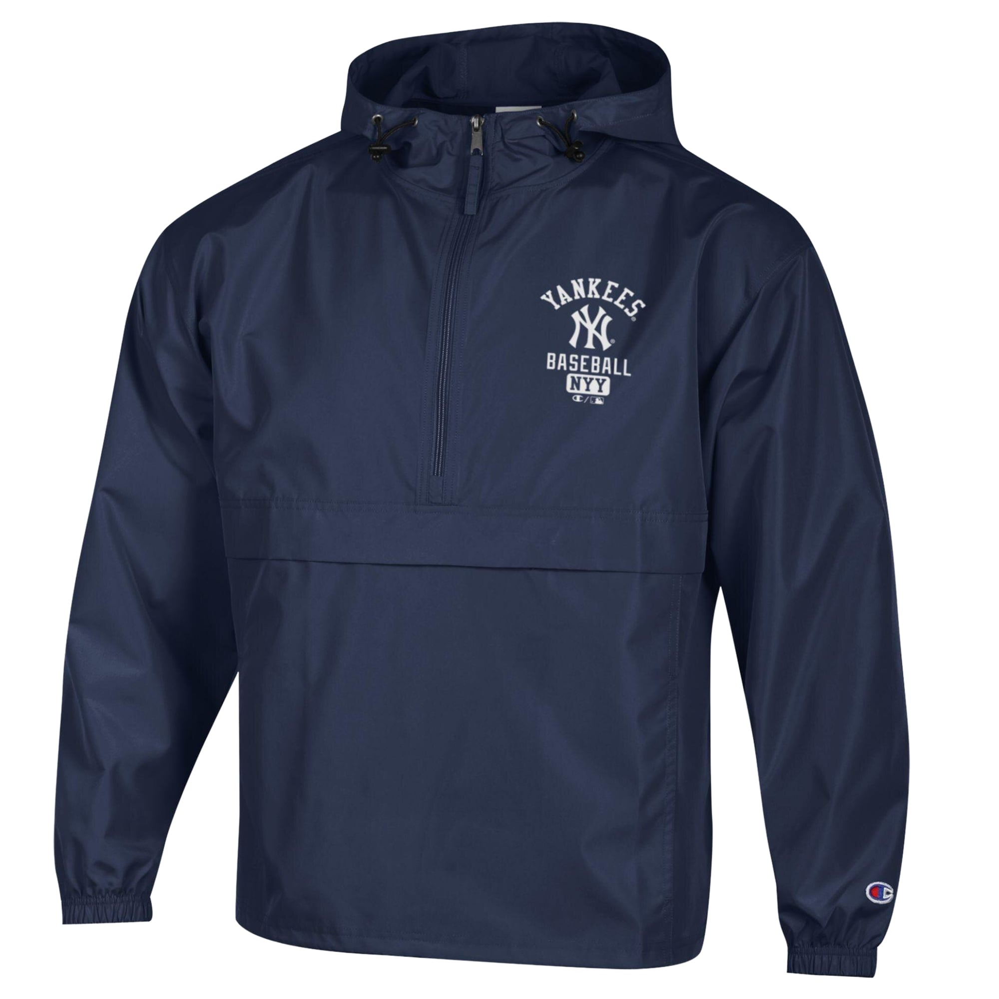 Men's Champion Navy New York Yankees Packable Windbreaker Half-Zip Jacket