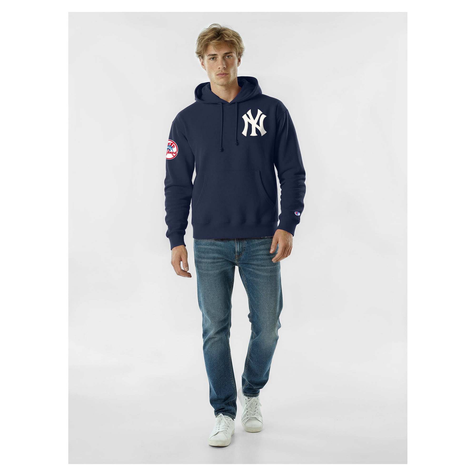 New York Yankees Champion Reverse Weave Chenille Hoodie - Navy