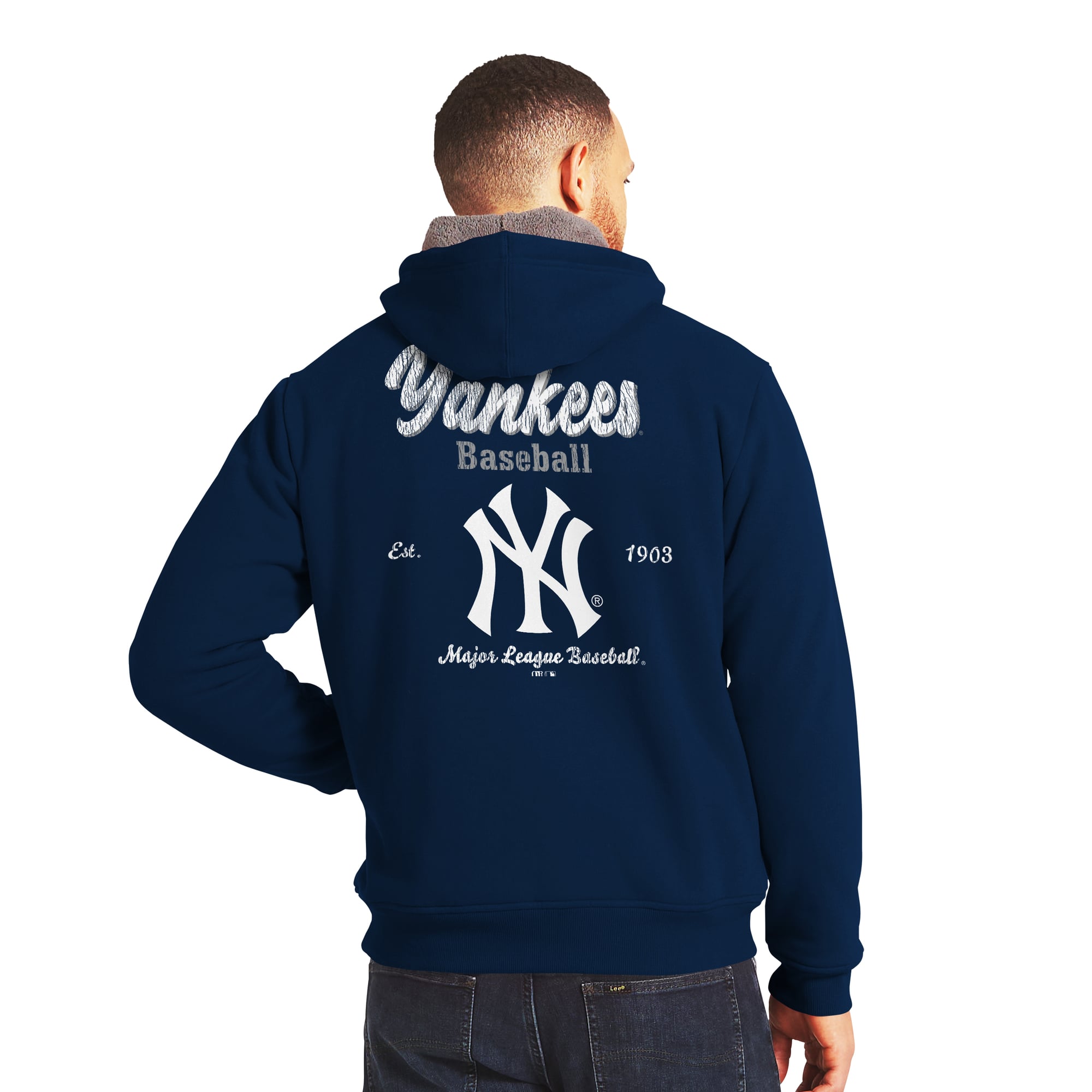 Sweat-shirt zippé intégral doublé sherpa bleu marine/gris de la collection Darius Rucker par Fanatics