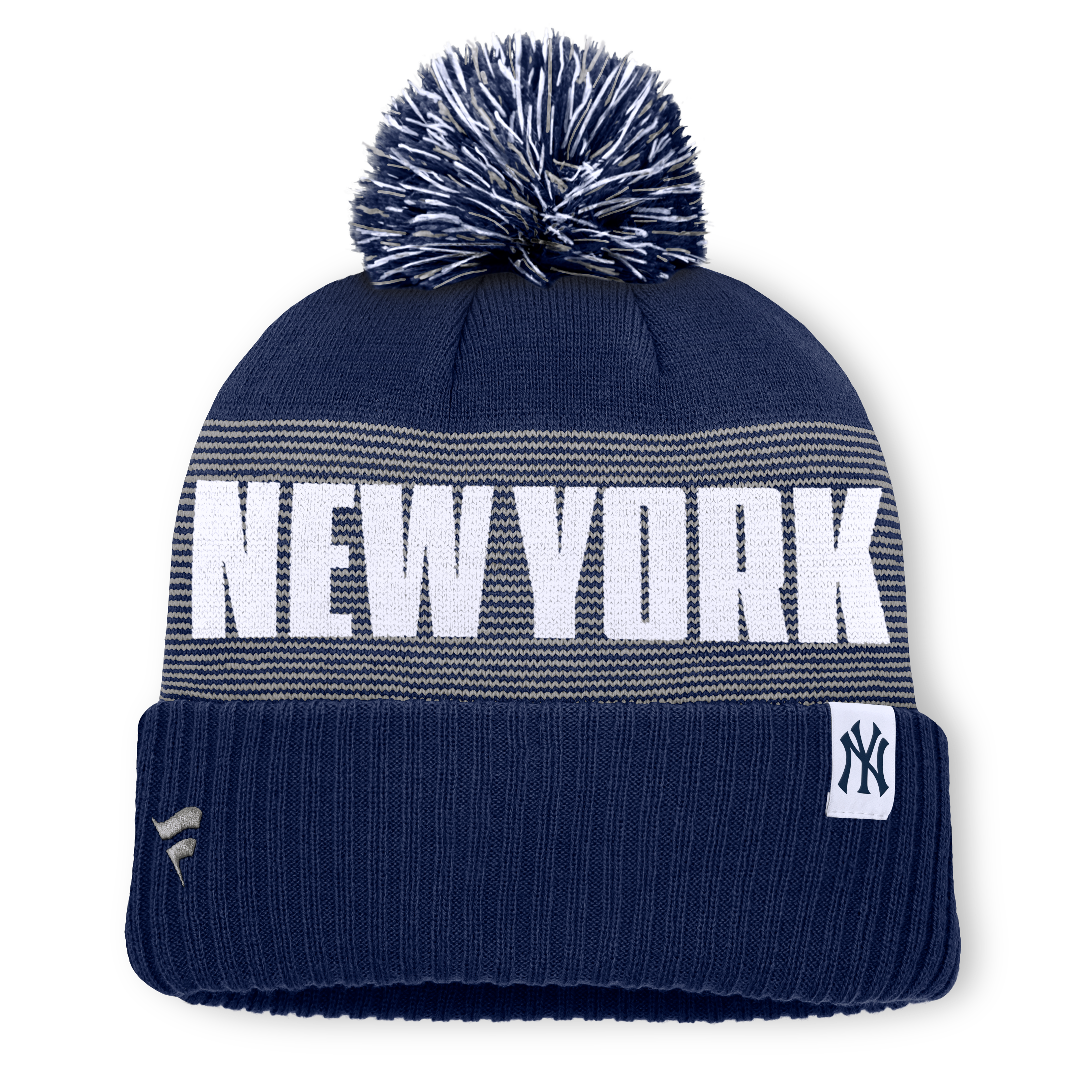 Men's Fanatics Navy New York Yankees Striate Cuffed Knit Hat with Pom