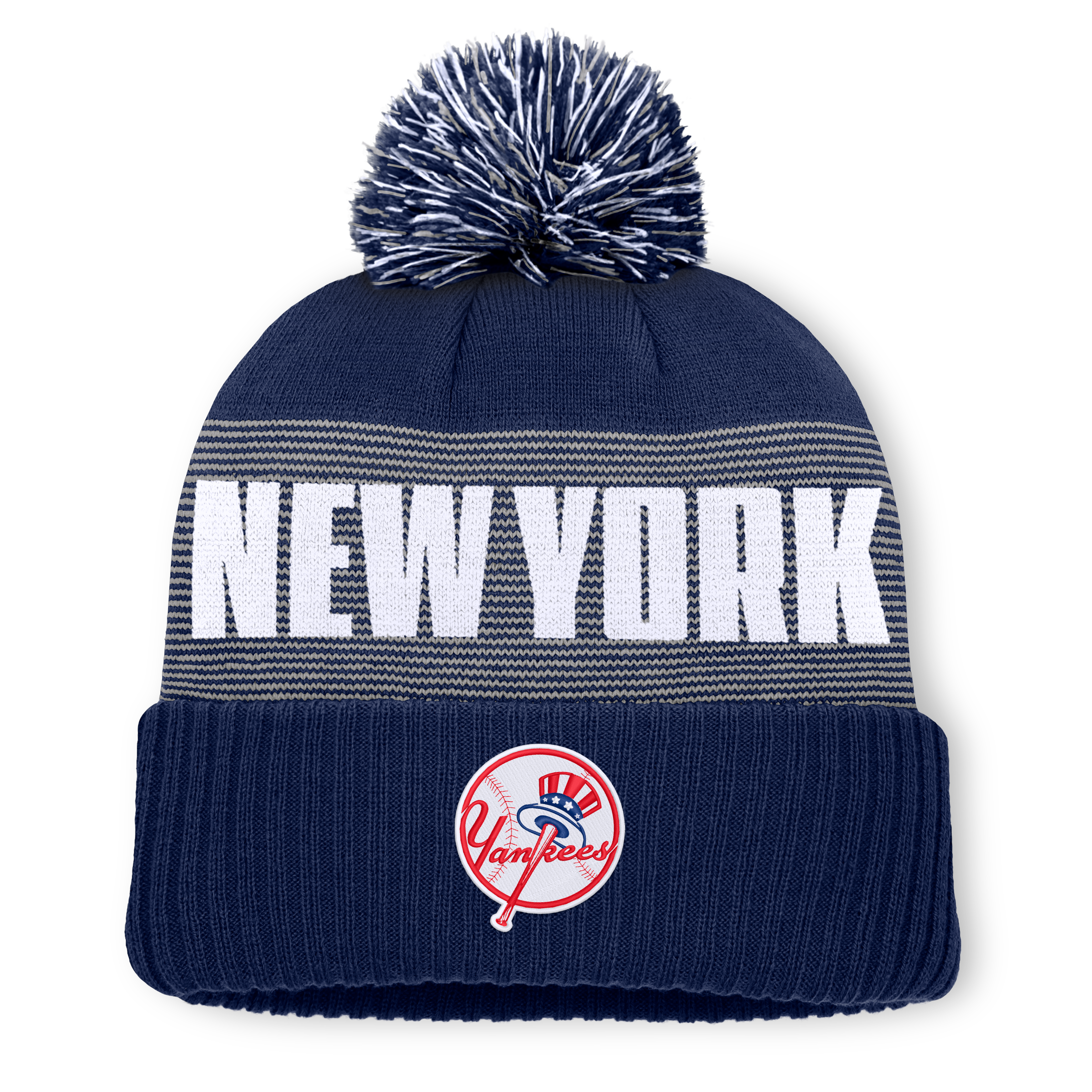 Men's Fanatics Navy New York Yankees Striate Cuffed Knit Hat with Pom