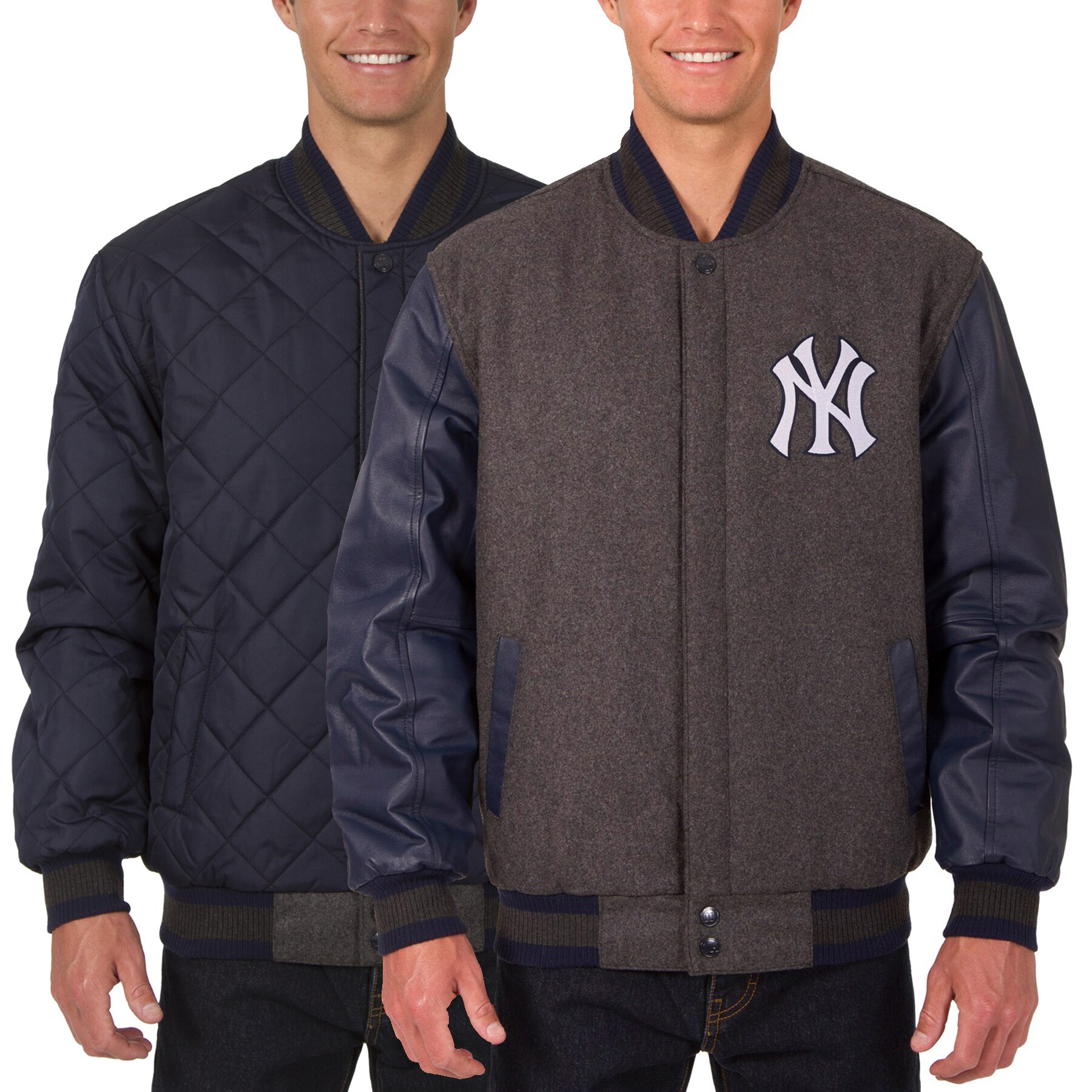 New York Yankees JH Design Wool Leather Reversible Full-Snap