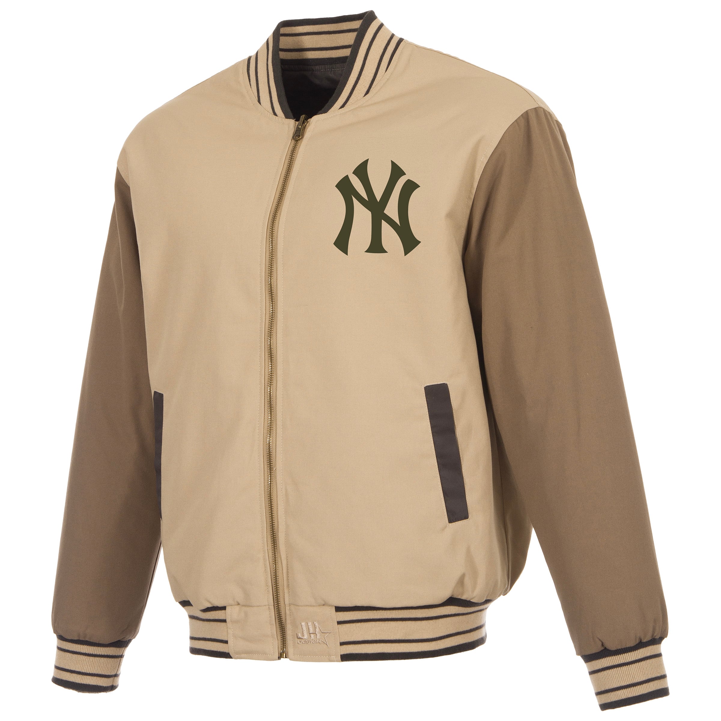 Veste réversible en toile beige/marron pour homme JH Design New York Yankees, fermeture éclair intégrale