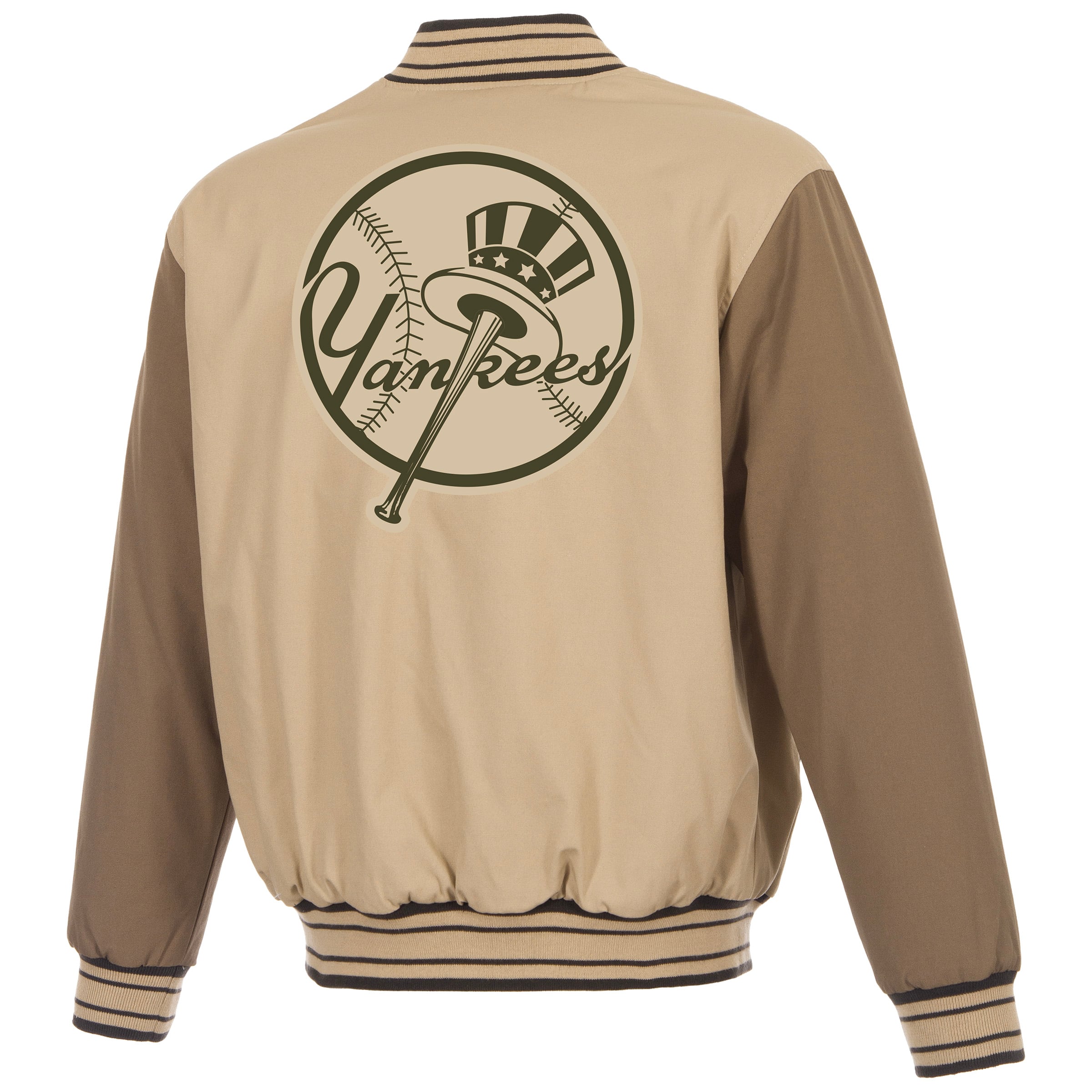 Veste réversible en toile beige/marron pour homme JH Design New York Yankees, fermeture éclair intégrale