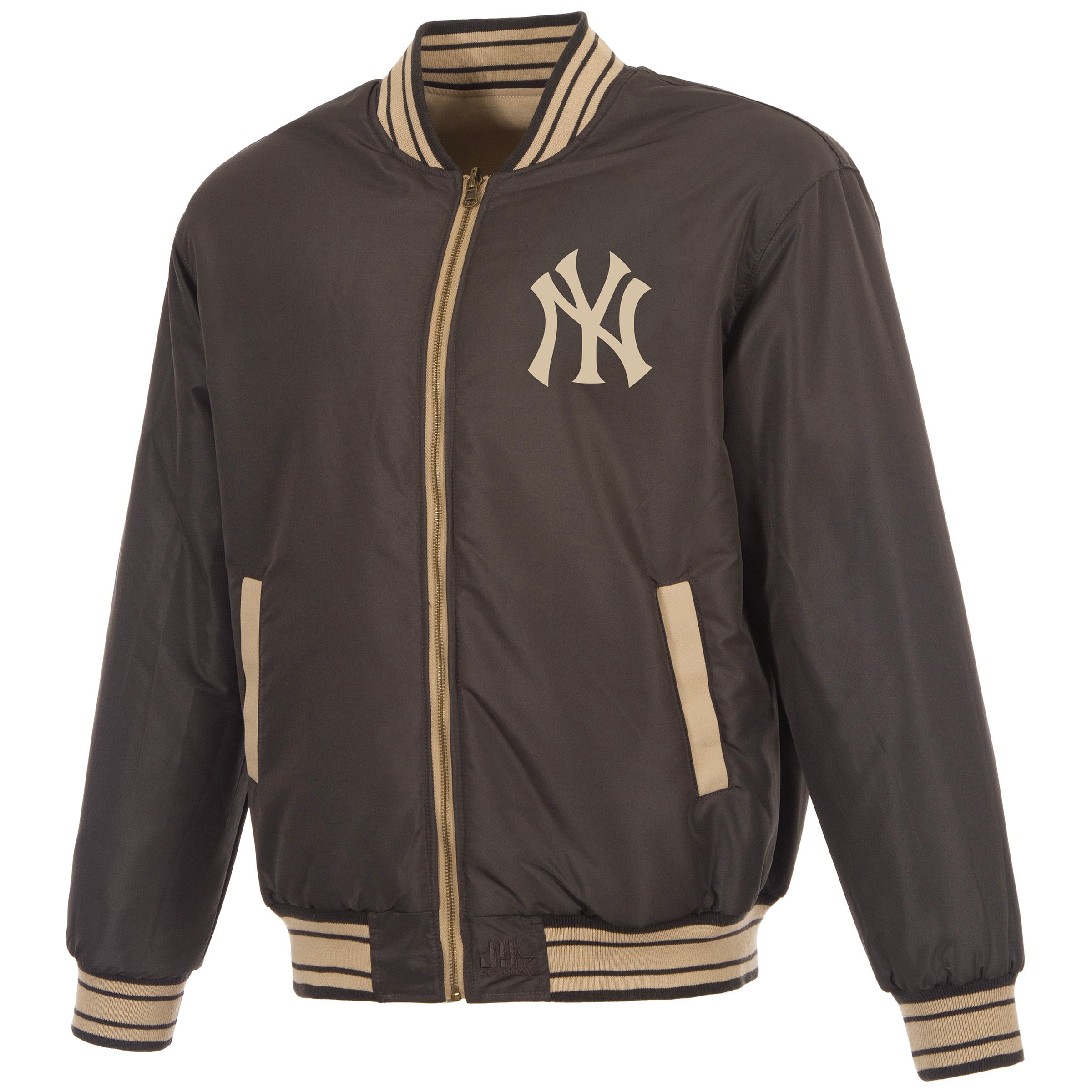 Veste réversible en toile beige/marron pour homme JH Design New York Yankees, fermeture éclair intégrale