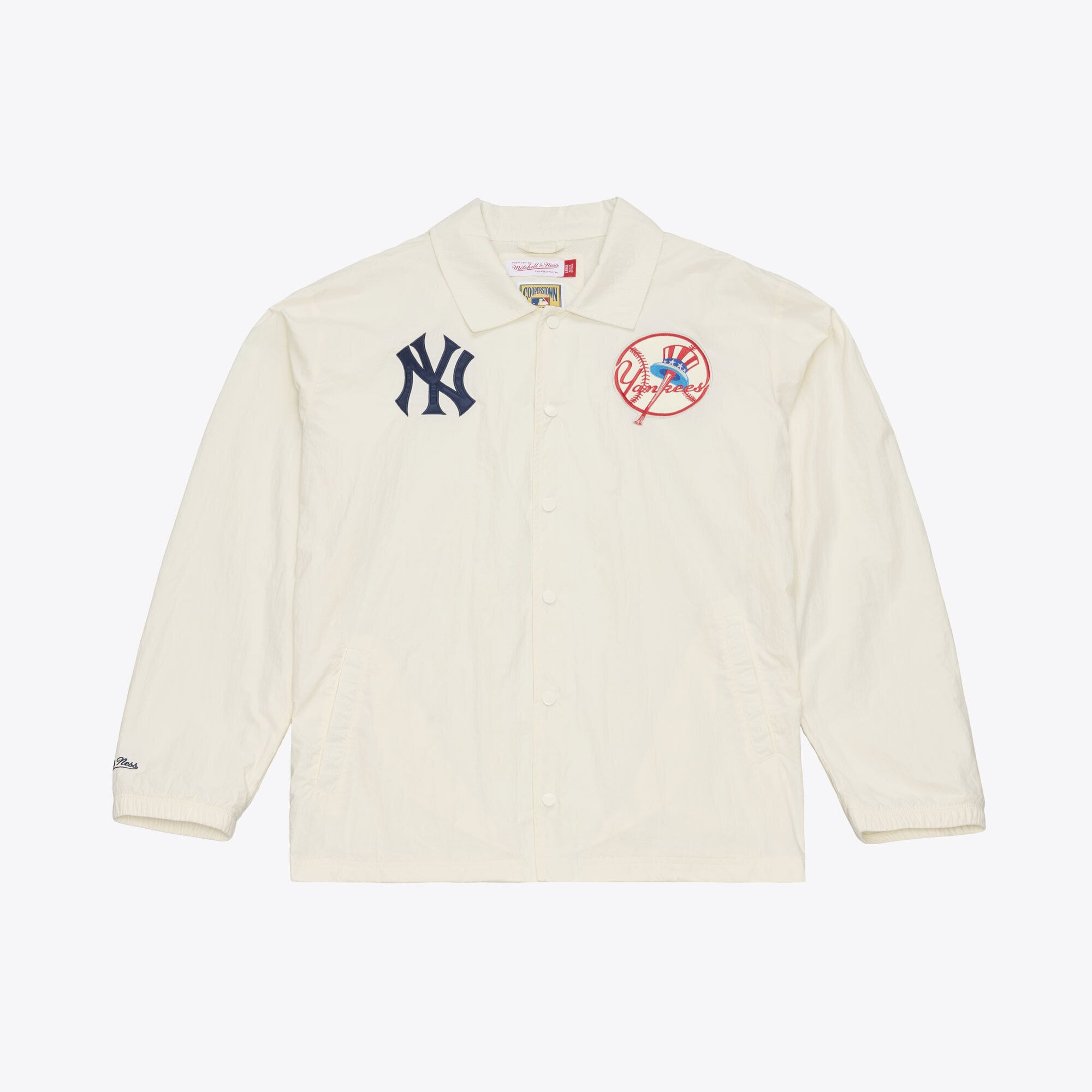 Men's Mitchell & Ness Cream New York Yankees Cooperstown Collection Retro Roots Coaches Jacket
