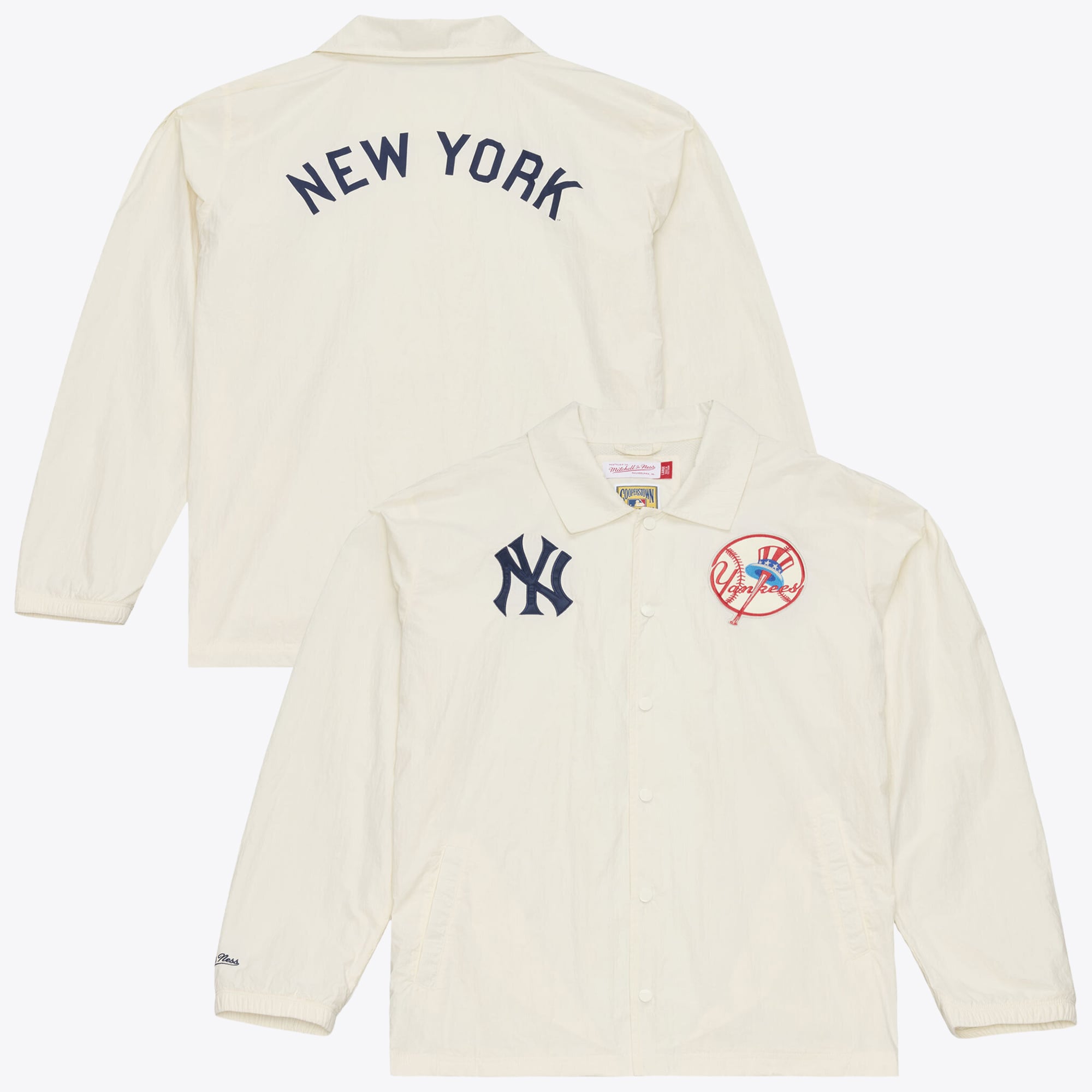 Men's Mitchell & Ness  Cream New York Yankees Cooperstown Collection Retro Roots Coaches Jacket