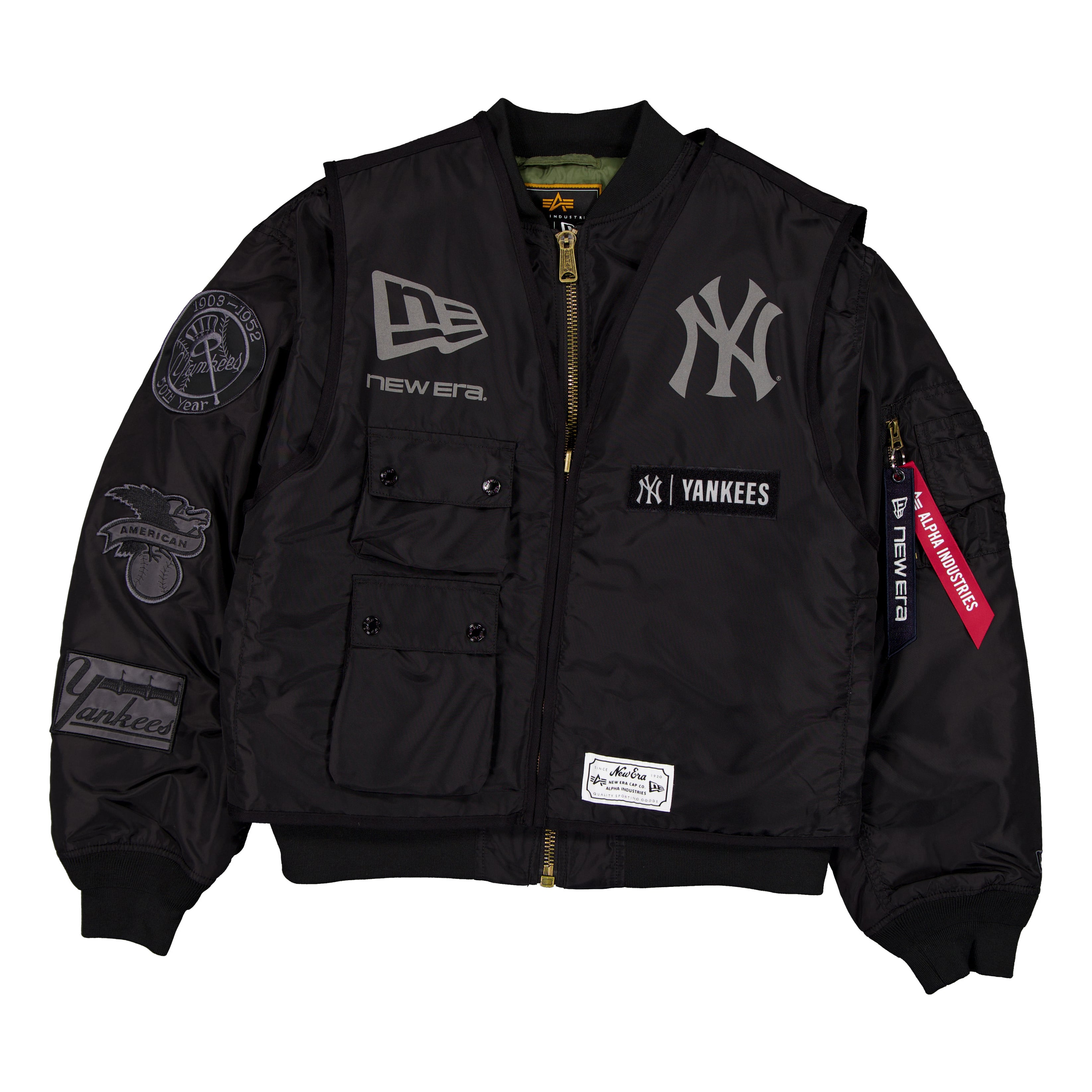 Veste bomber et gilet zippés 3 en 1 MA-1 New Era noirs pour homme, York Yankees