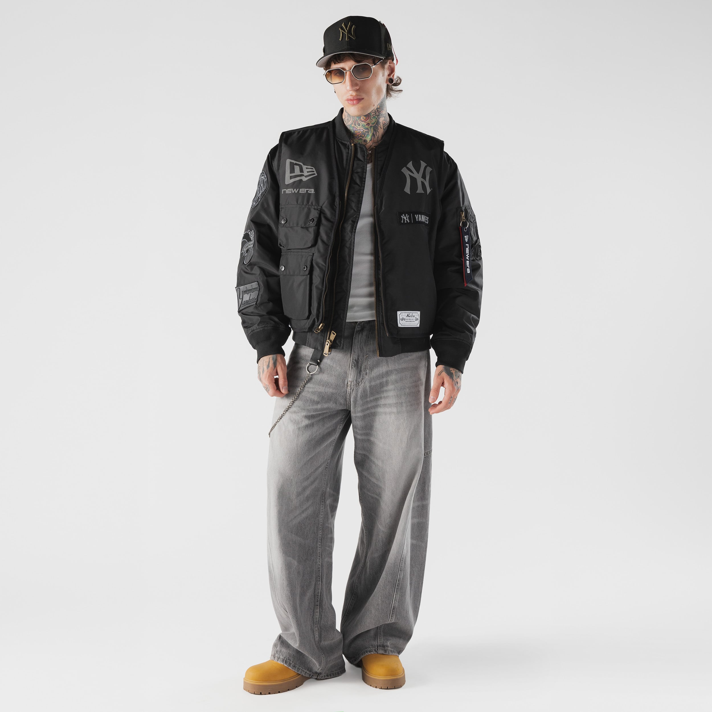 Veste bomber et gilet zippés 3 en 1 MA-1 New Era noirs pour homme, York Yankees