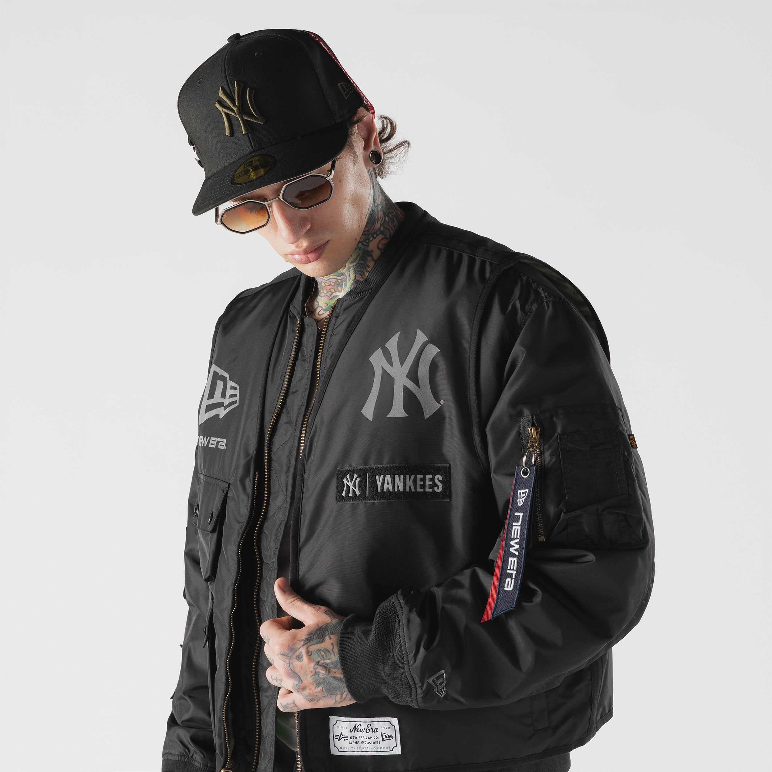 Veste bomber et gilet zippés 3 en 1 MA-1 New Era noirs pour homme, York Yankees