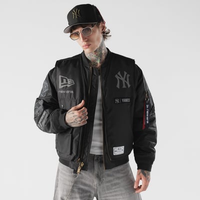 New York Yankees New Era 3-in-1 MA-1 Full-Zip Bomber Jacket and Vest - Black