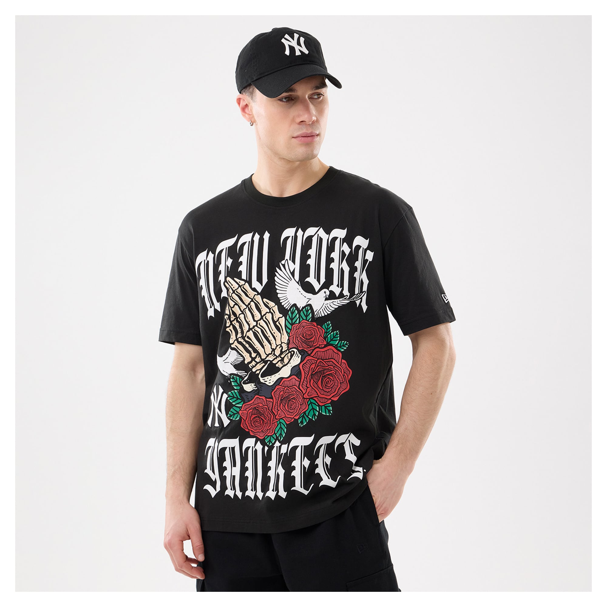 T-shirt New Era noir pour homme, style York Yankees, « Blessed Aesthetic »