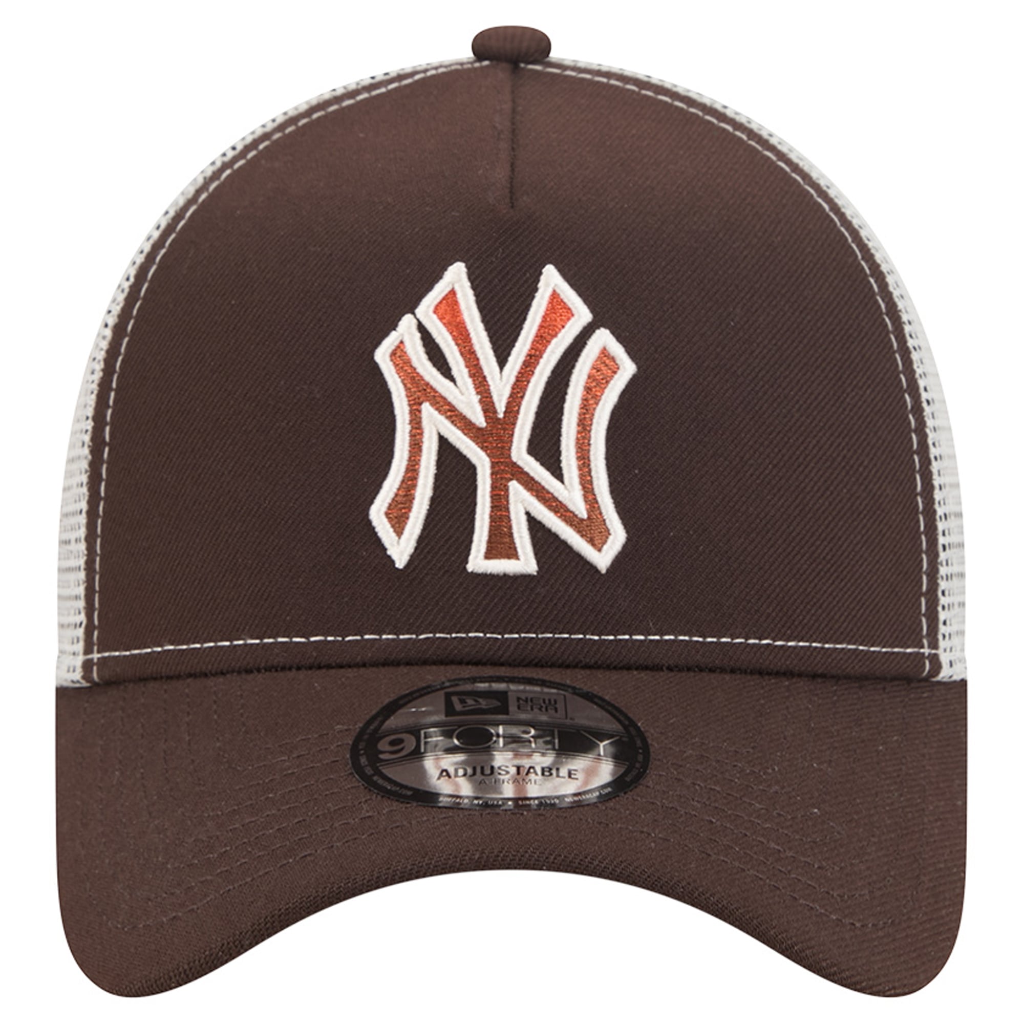 Men's New Era Brown New York Yankees Pumpkin Spice A-Frame 9FORTY Adjustable Trucker Hat