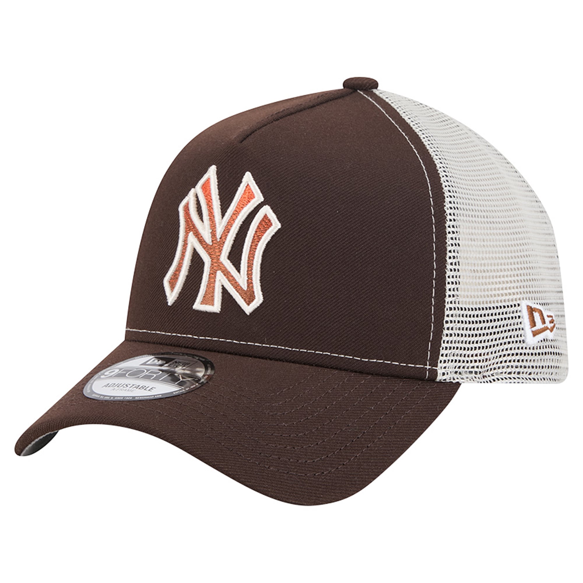 Men's New Era Brown New York Yankees Pumpkin Spice A-Frame 9FORTY Adjustable Trucker Hat