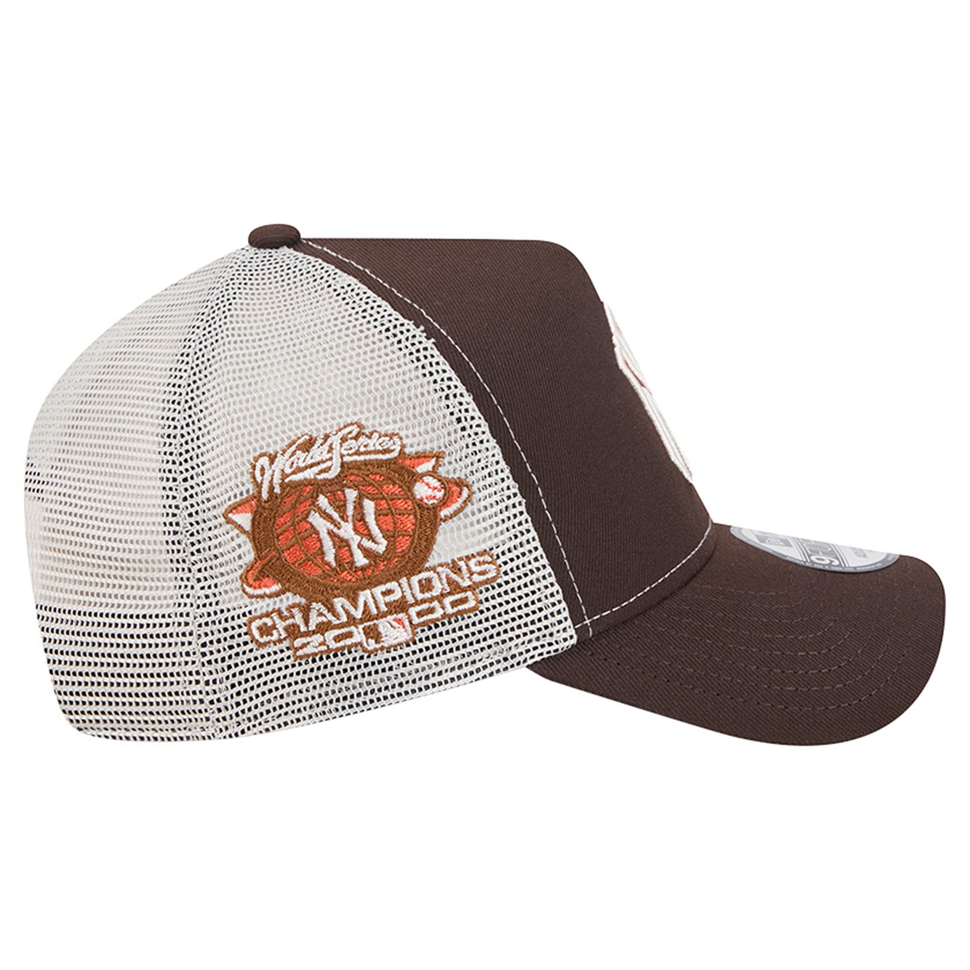 Men's New Era Brown New York Yankees Pumpkin Spice A-Frame 9FORTY Adjustable Trucker Hat