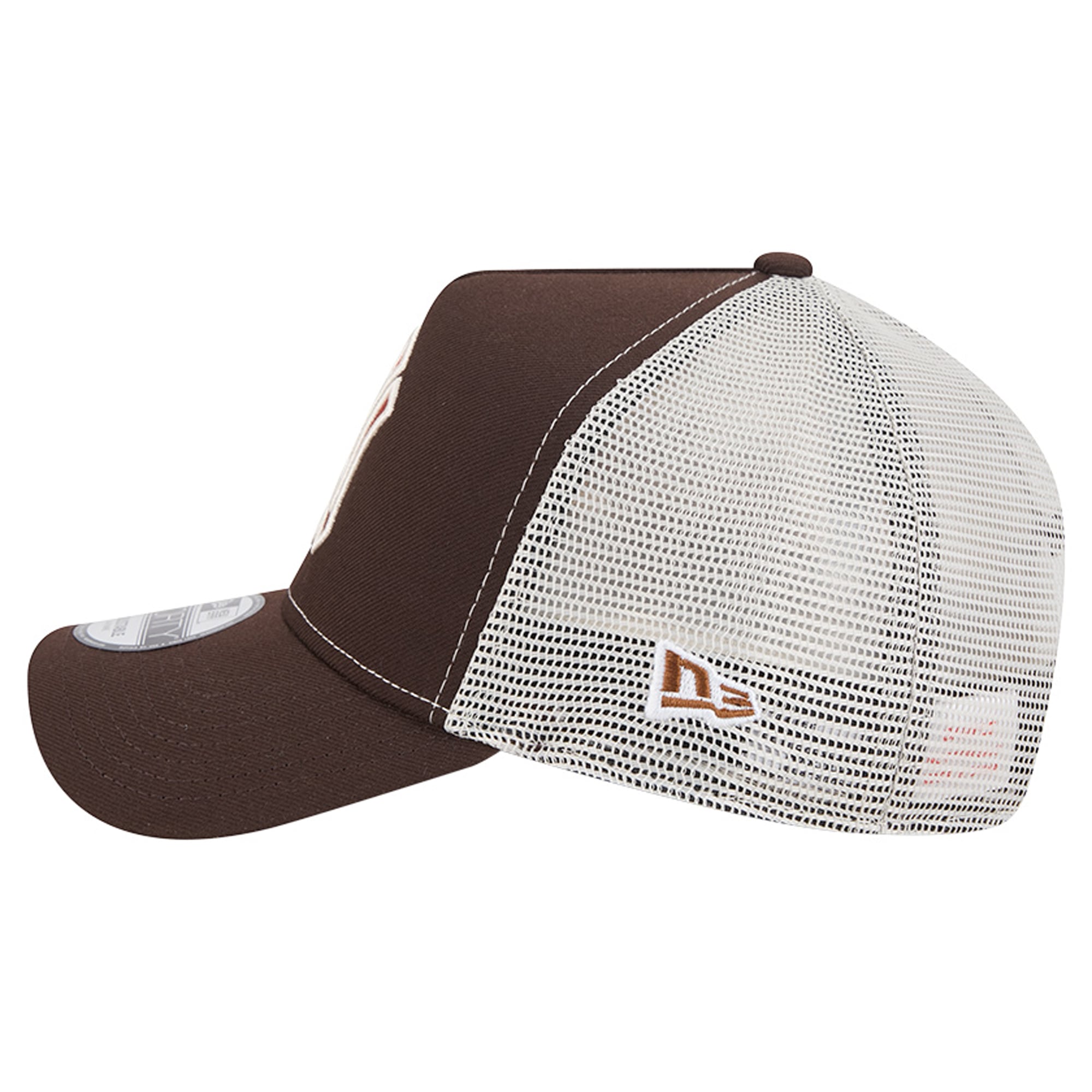 Men's New Era Brown New York Yankees Pumpkin Spice A-Frame 9FORTY Adjustable Trucker Hat
