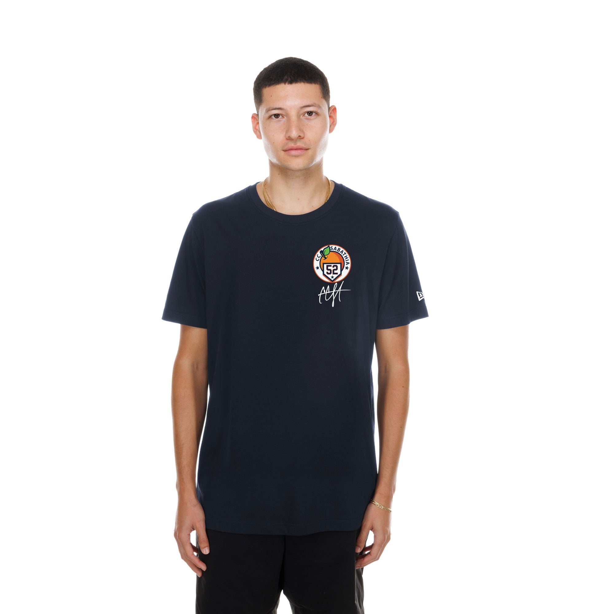 T-shirt graphique New Era CC Sabathia bleu marine des Yankees de York, lanceur pamplemousse