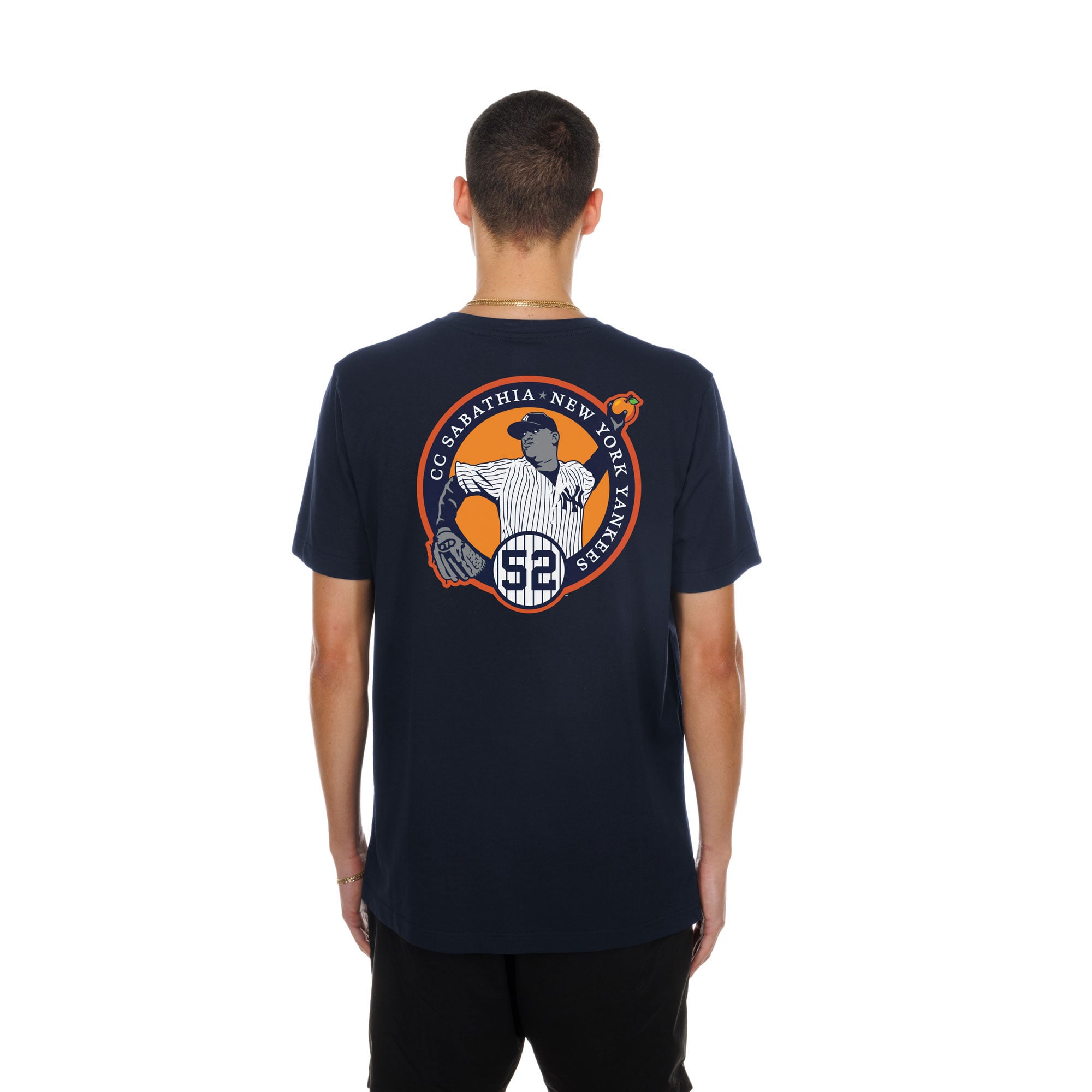 T-shirt graphique New Era CC Sabathia bleu marine des Yankees de York, lanceur pamplemousse