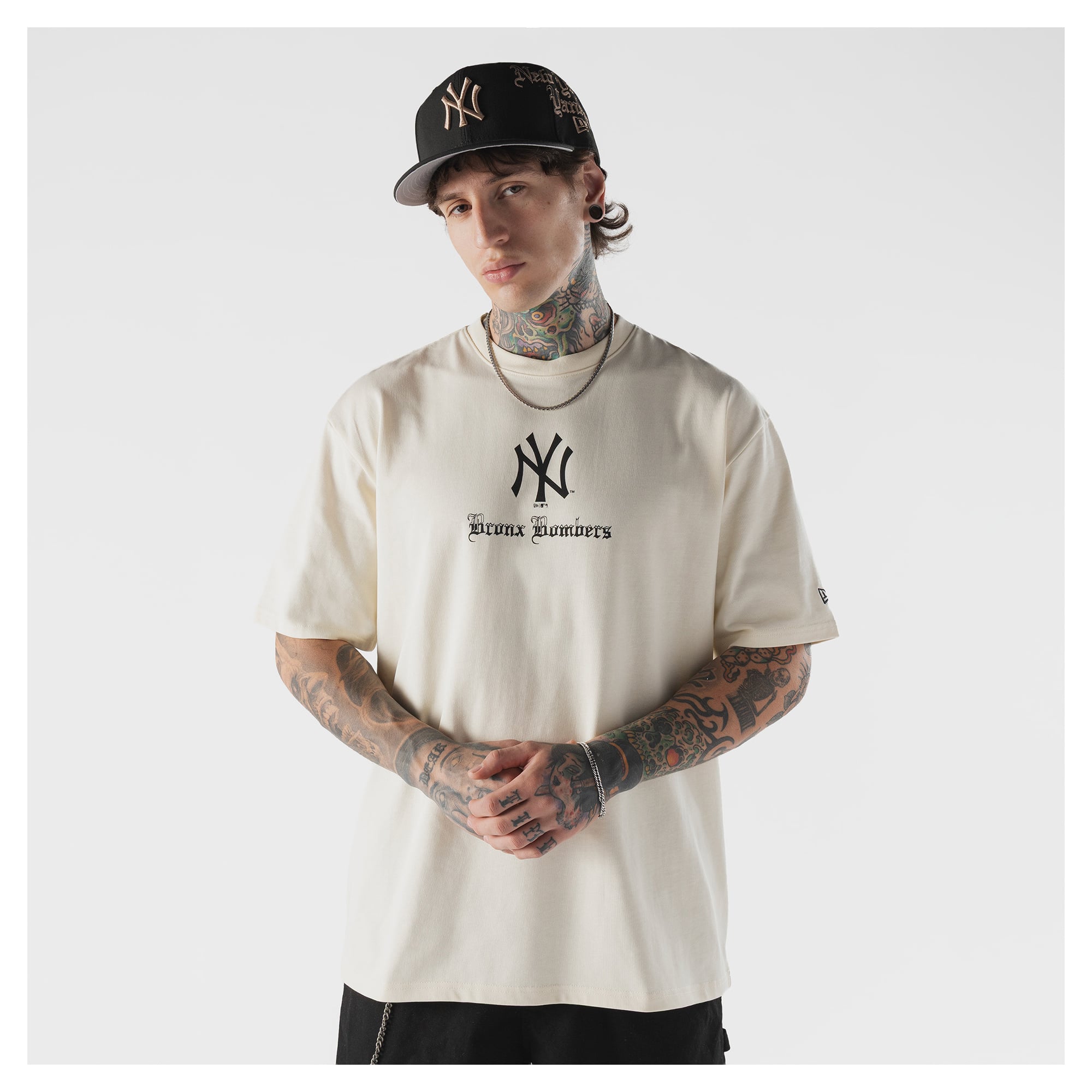 Men's New Era  Cream York Yankees Heritage Gothic Lettering T-Shirt