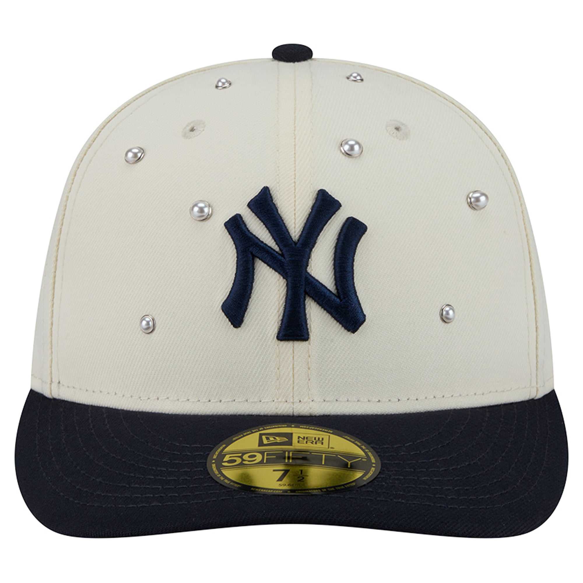 Men's New Era Cream/Navy York Yankees Pearl Stud 59FIFTY Fitted Hat