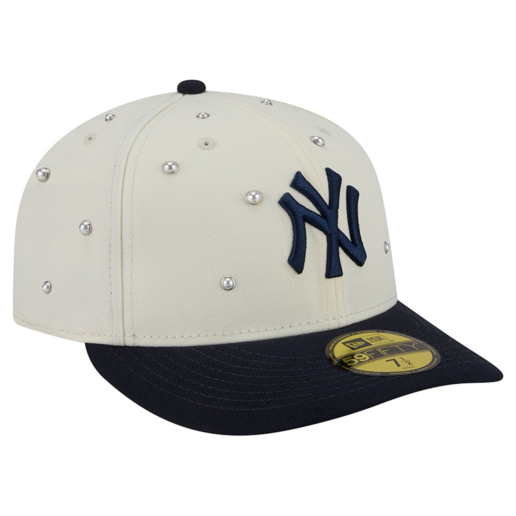 Men's New Era Cream/Navy York Yankees Pearl Stud 59FIFTY Fitted Hat