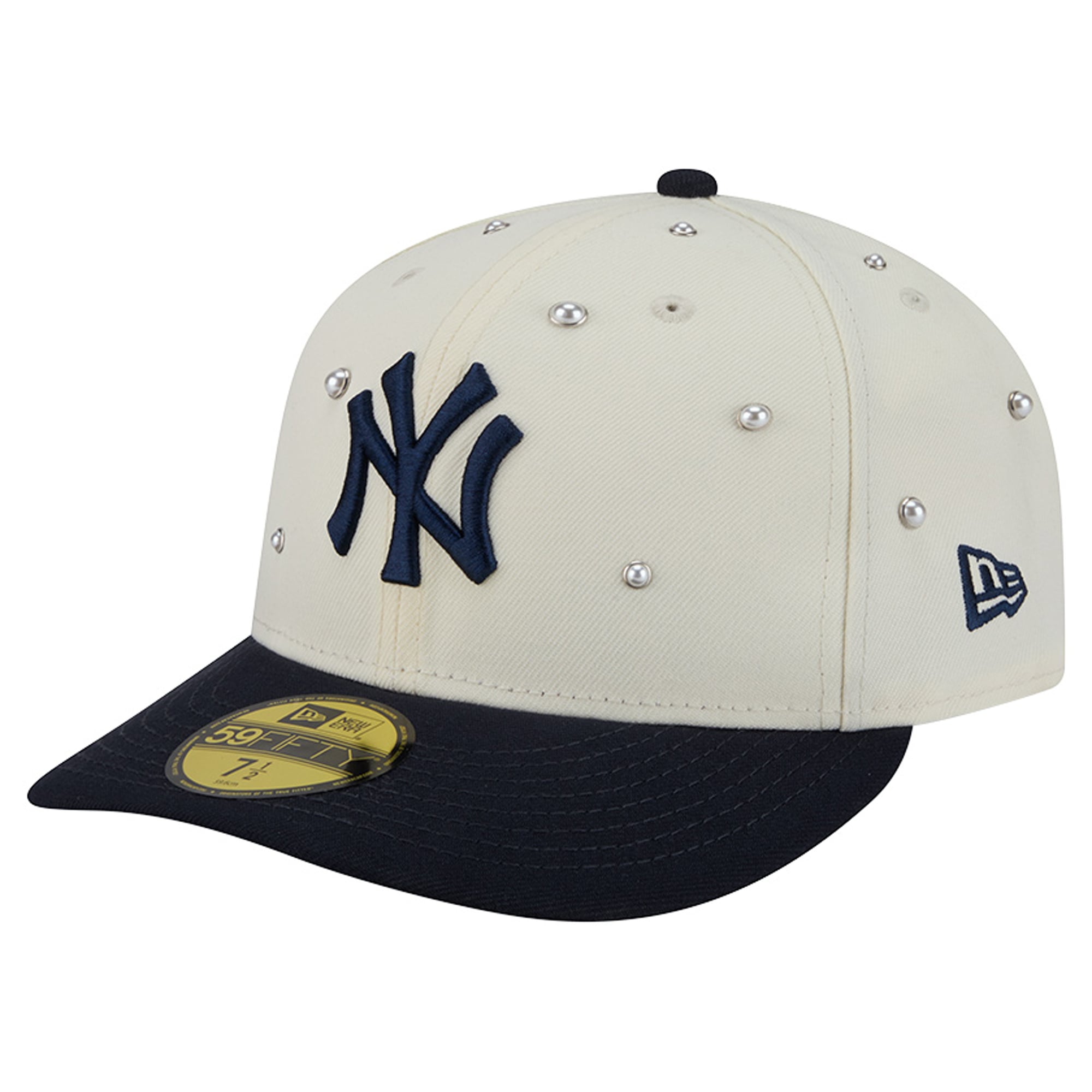Men's New Era Cream/Navy York Yankees Pearl Stud 59FIFTY Fitted Hat