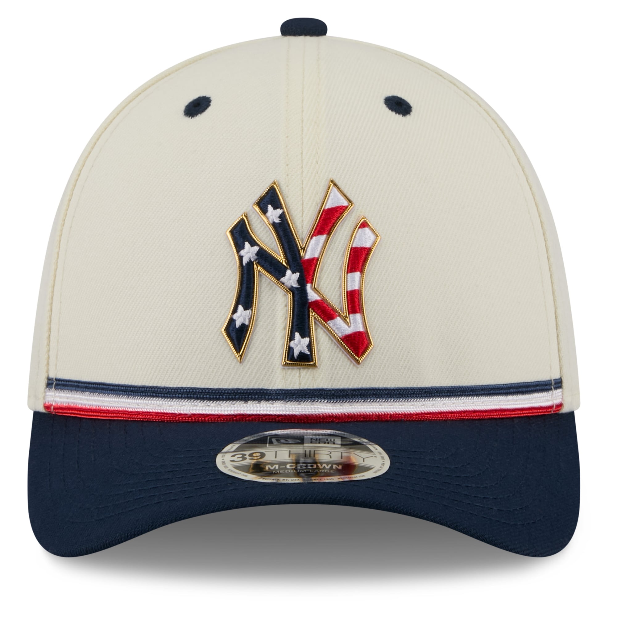 Men's New Era Cream/Navy York Yankees USA 250 Fourth of July 39THIRTY M-Crown Flex Hat