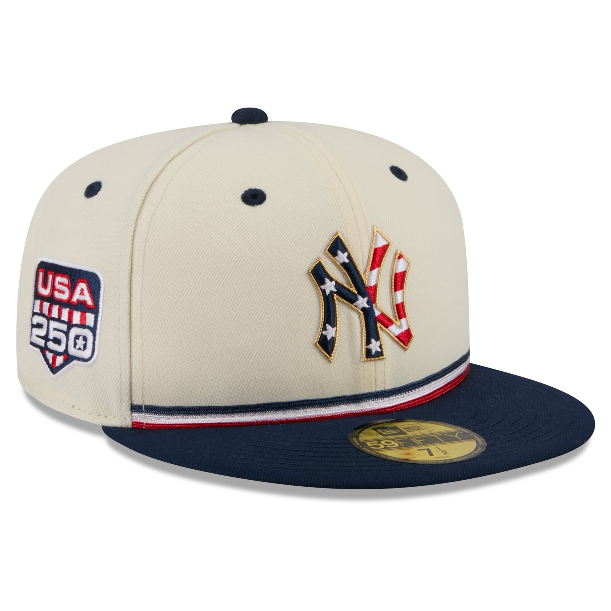 Casquette ajustée New Era crème/marine York Yankees USA 250 Fourth of July 59FIFTY pour homme